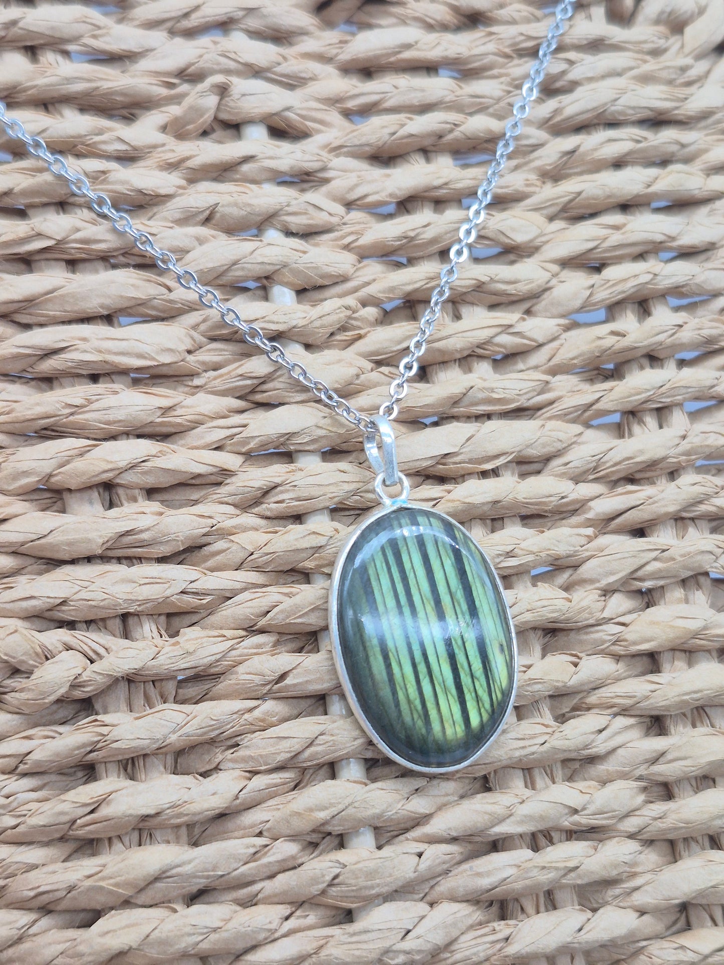 Labradorite Oval Shaped Silver 925 Necklace with Steel Chain