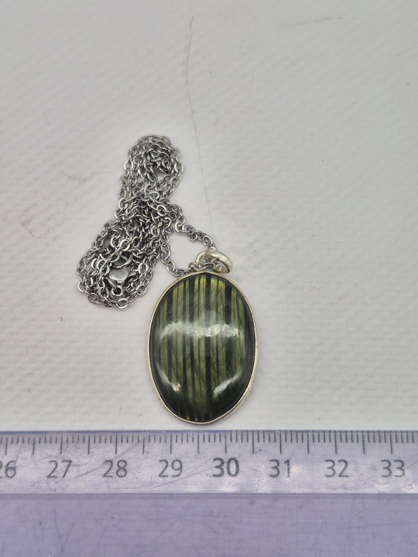 Labradorite Oval Shaped Silver 925 Necklace with Steel Chain
