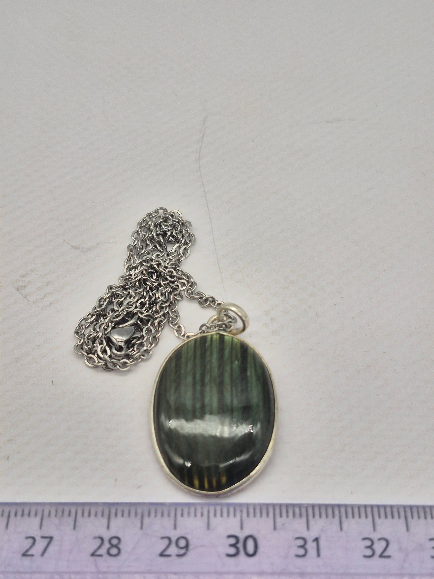 Labradorite Oval Shaped Silver 925 Necklace with Steel Chain