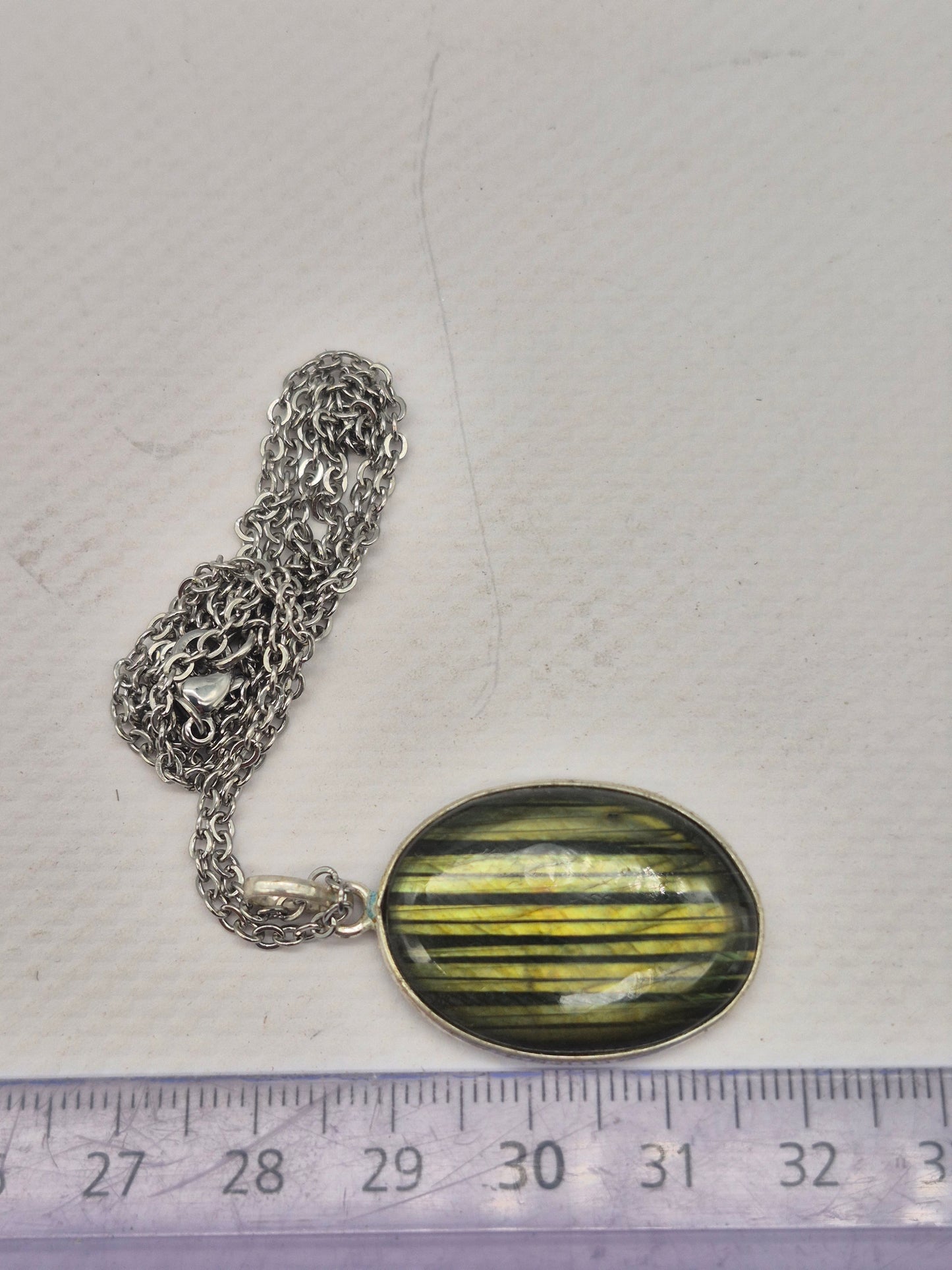 Labradorite Oval Shaped Silver 925 Necklace with Steel Chain