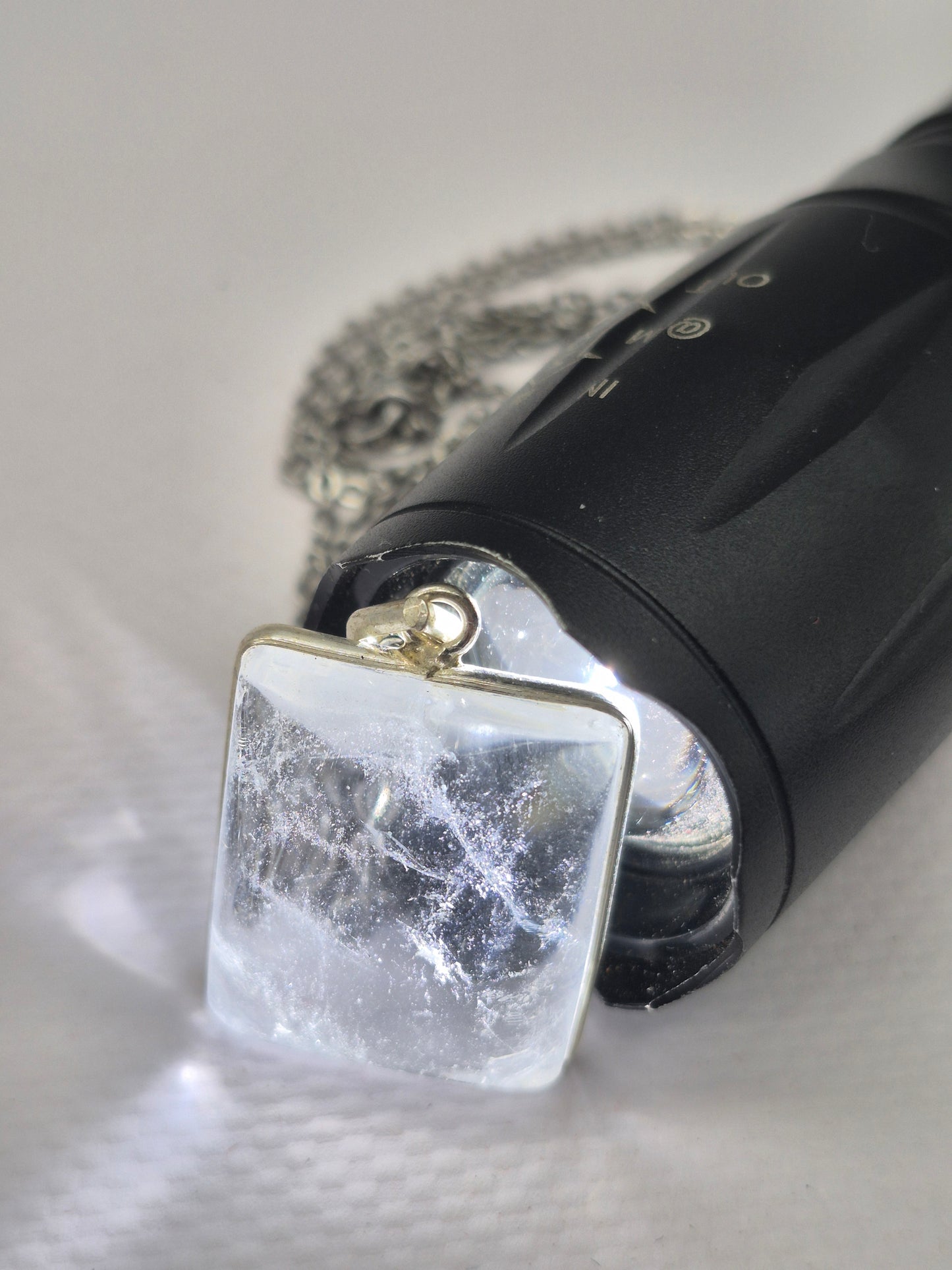 Clear Quartz Necklace – Crystal Pendant in Silver Bezel with Stainless Steel Chain