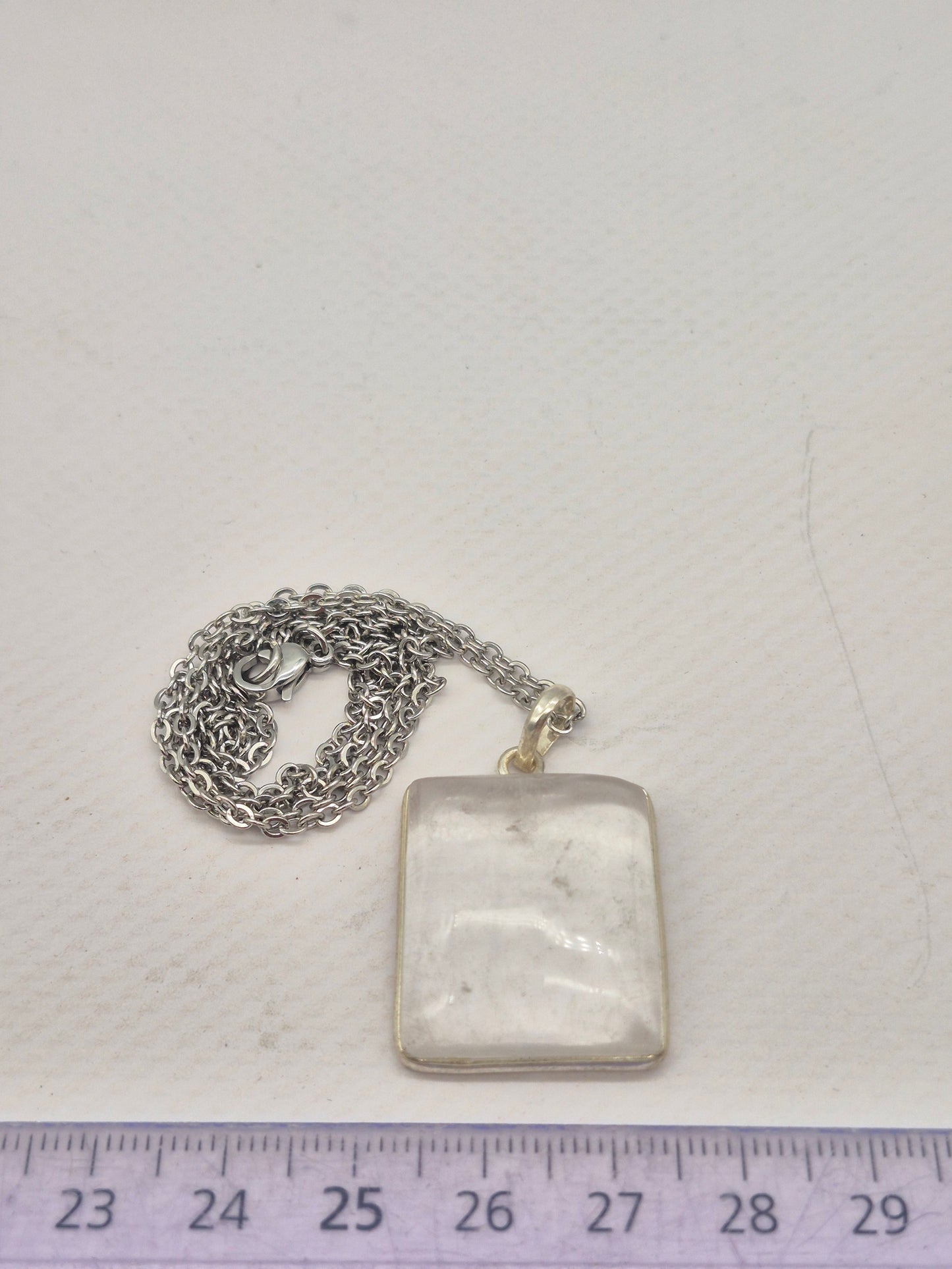 Clear Quartz Necklace – Crystal Pendant in Silver Bezel with Stainless Steel Chain