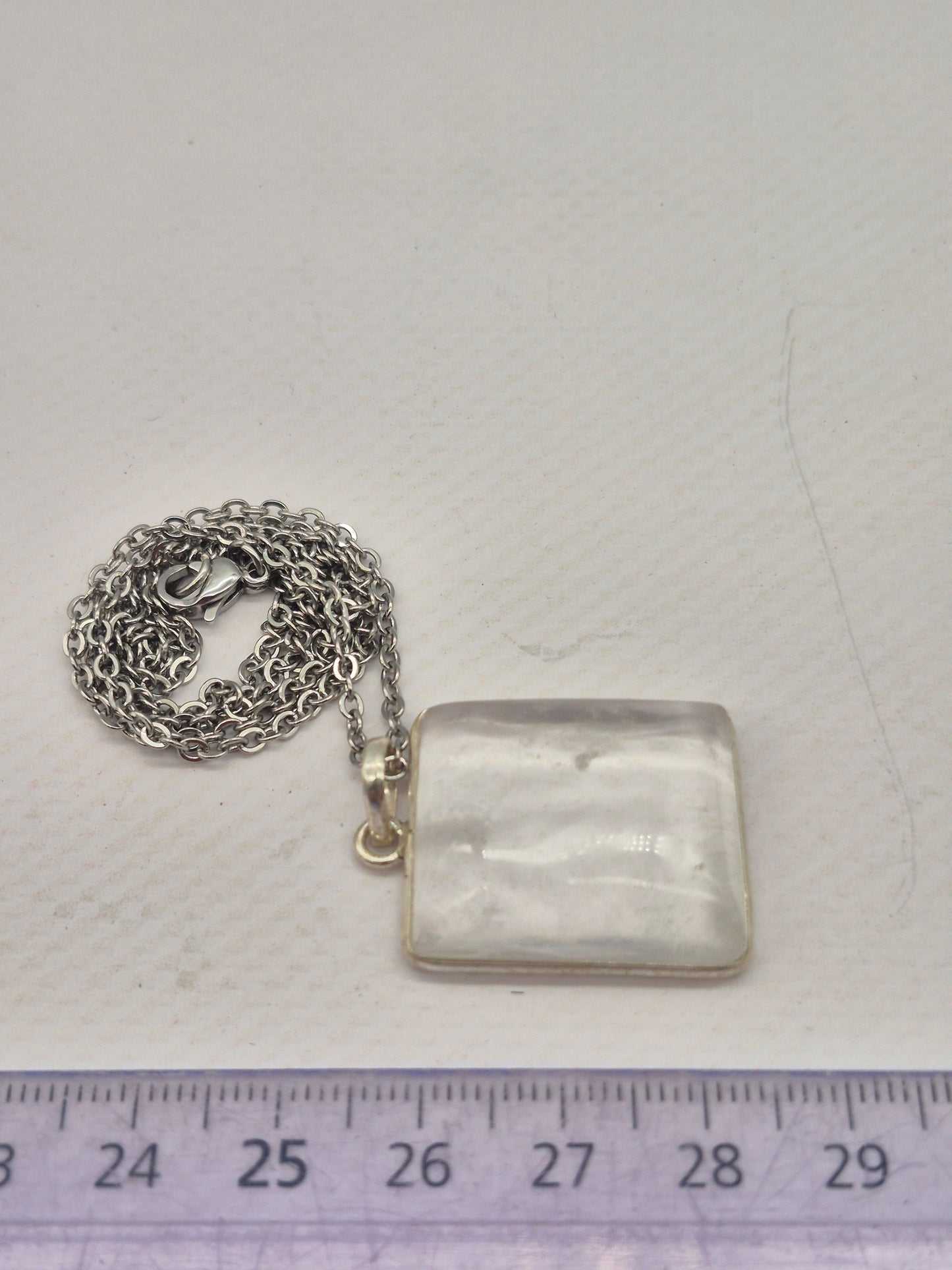 Clear Quartz Necklace – Crystal Pendant in Silver Bezel with Stainless Steel Chain