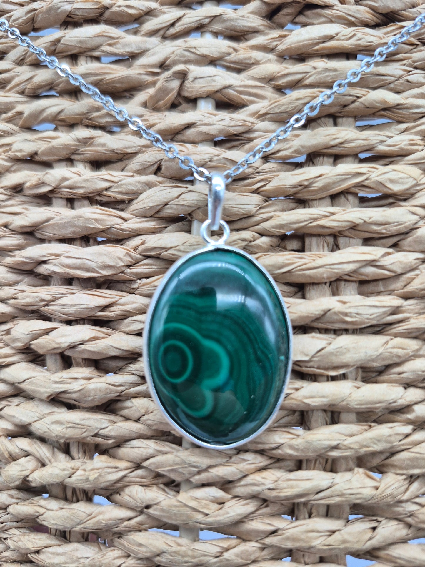 Malachite Crystal Oval Shaped Silver 925 Necklace