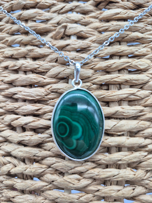 Malachite Crystal Oval Shaped Silver 925 Necklace