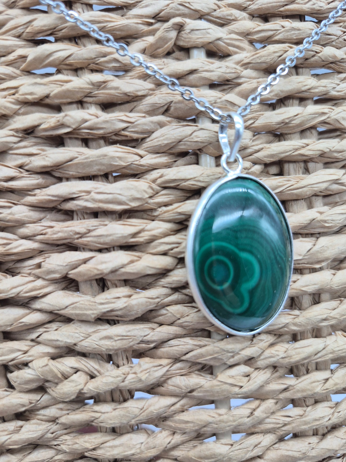 Malachite Crystal Oval Shaped Silver 925 Necklace