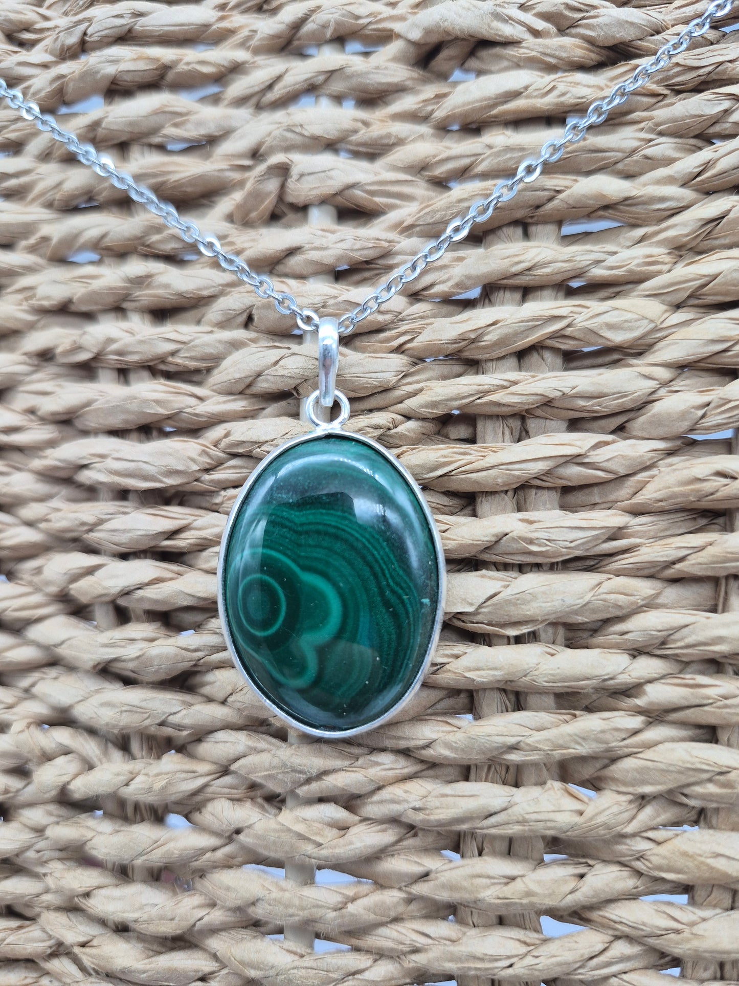 Malachite Crystal Oval Shaped Silver 925 Necklace