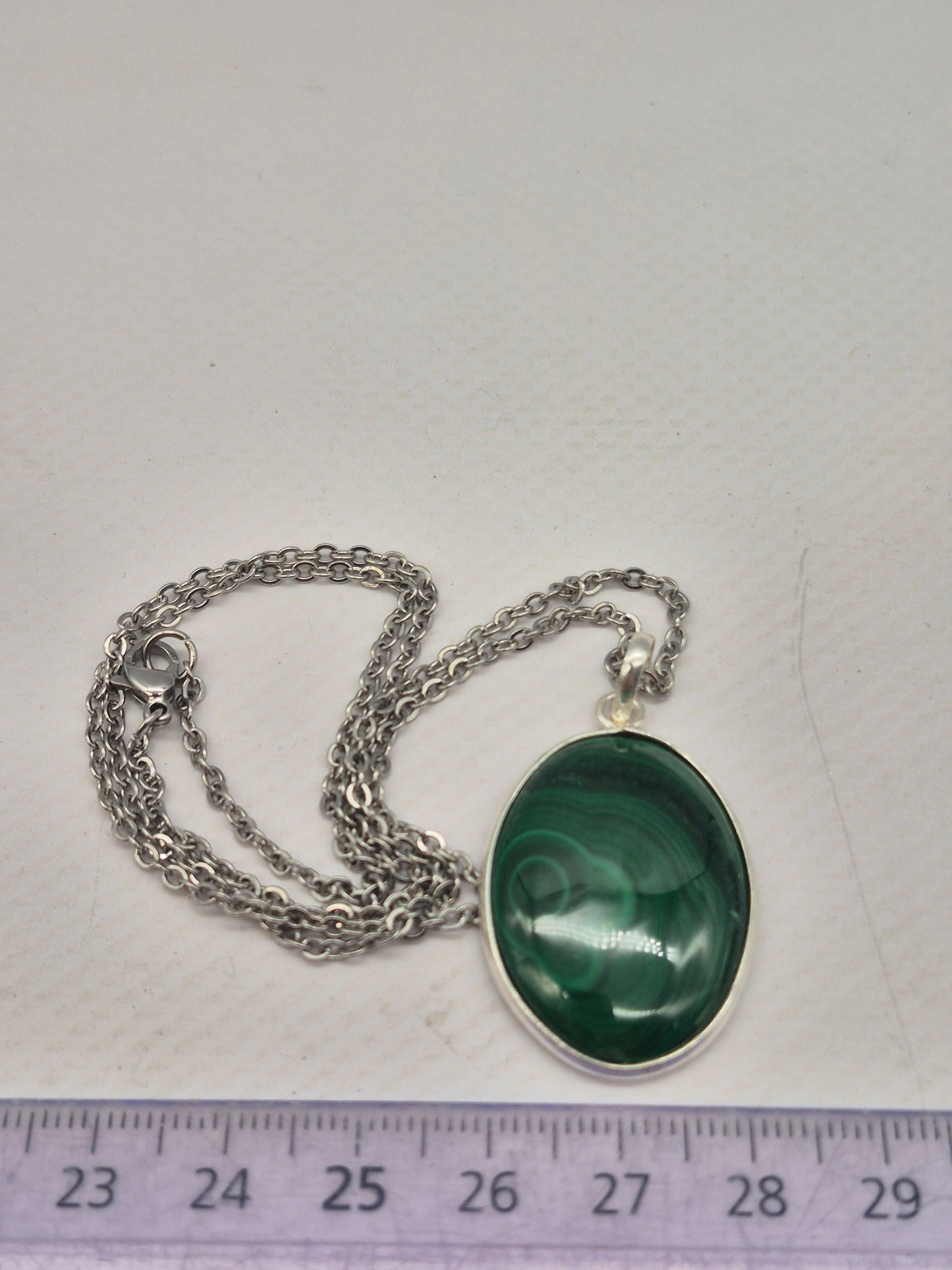 Malachite Crystal Oval Shaped Silver 925 Necklace