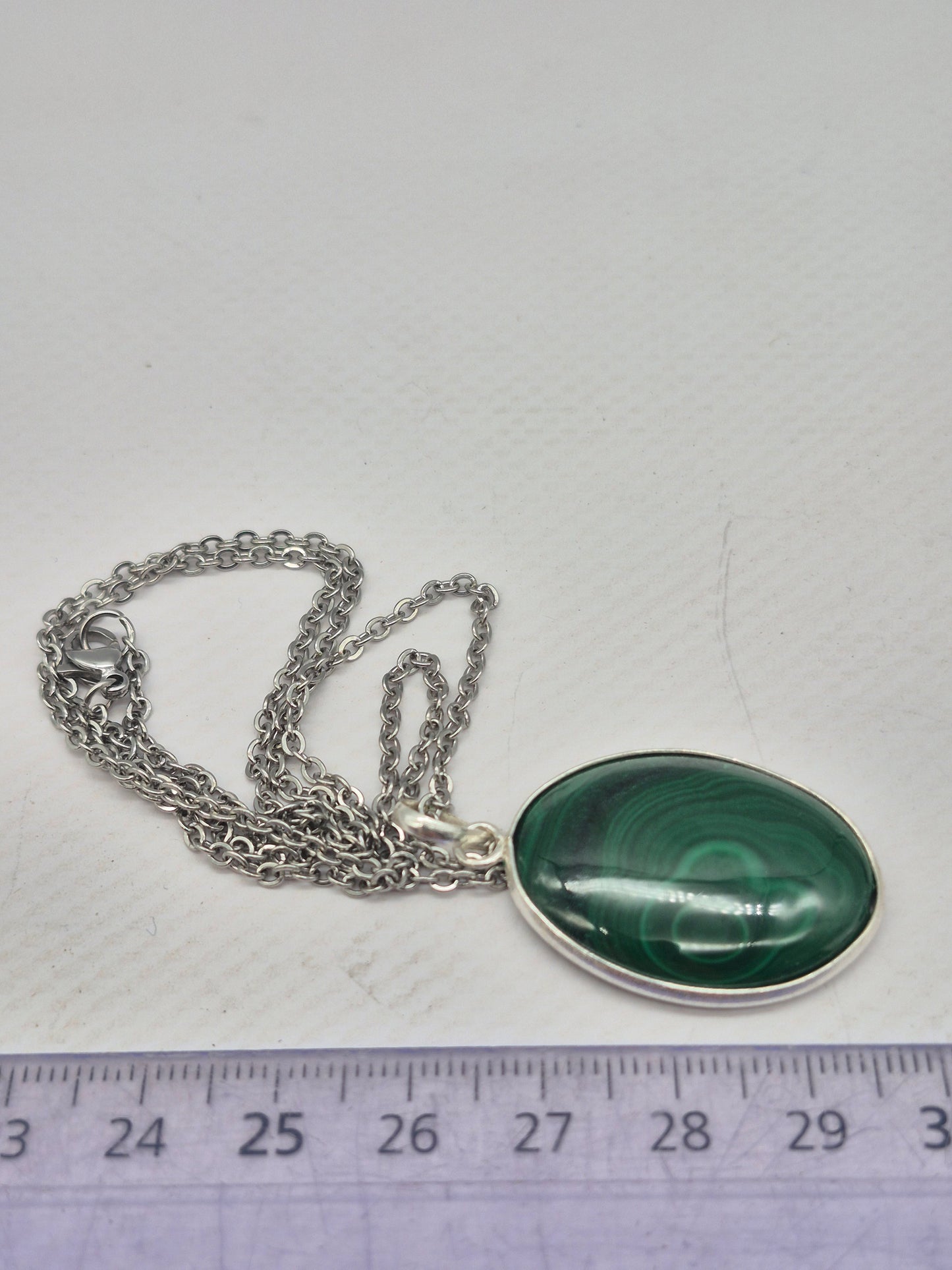 Malachite Crystal Oval Shaped Silver 925 Necklace