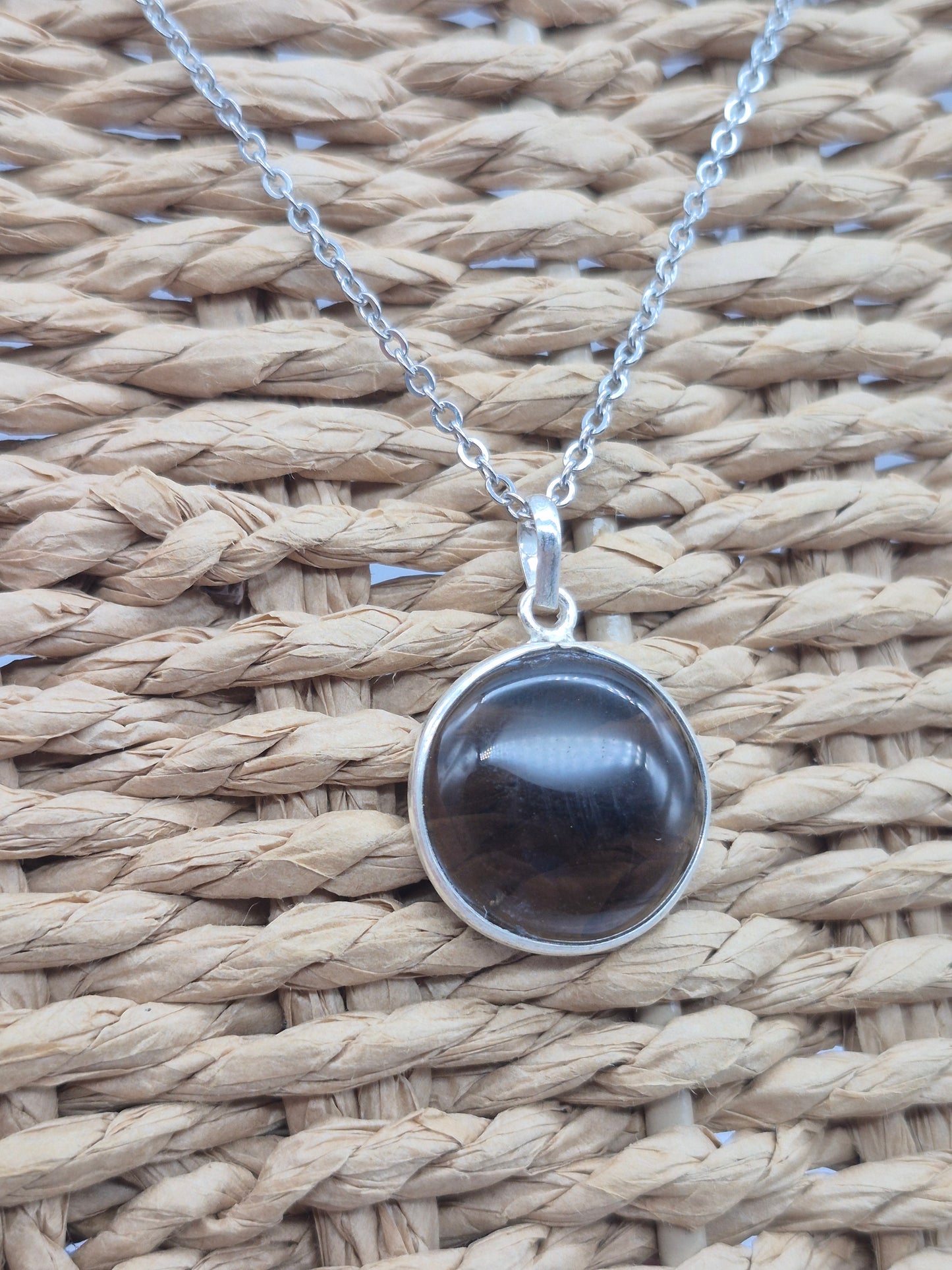 Smoked Quartz  Silver 925 Round Pendant Oval Cabochon Crystal