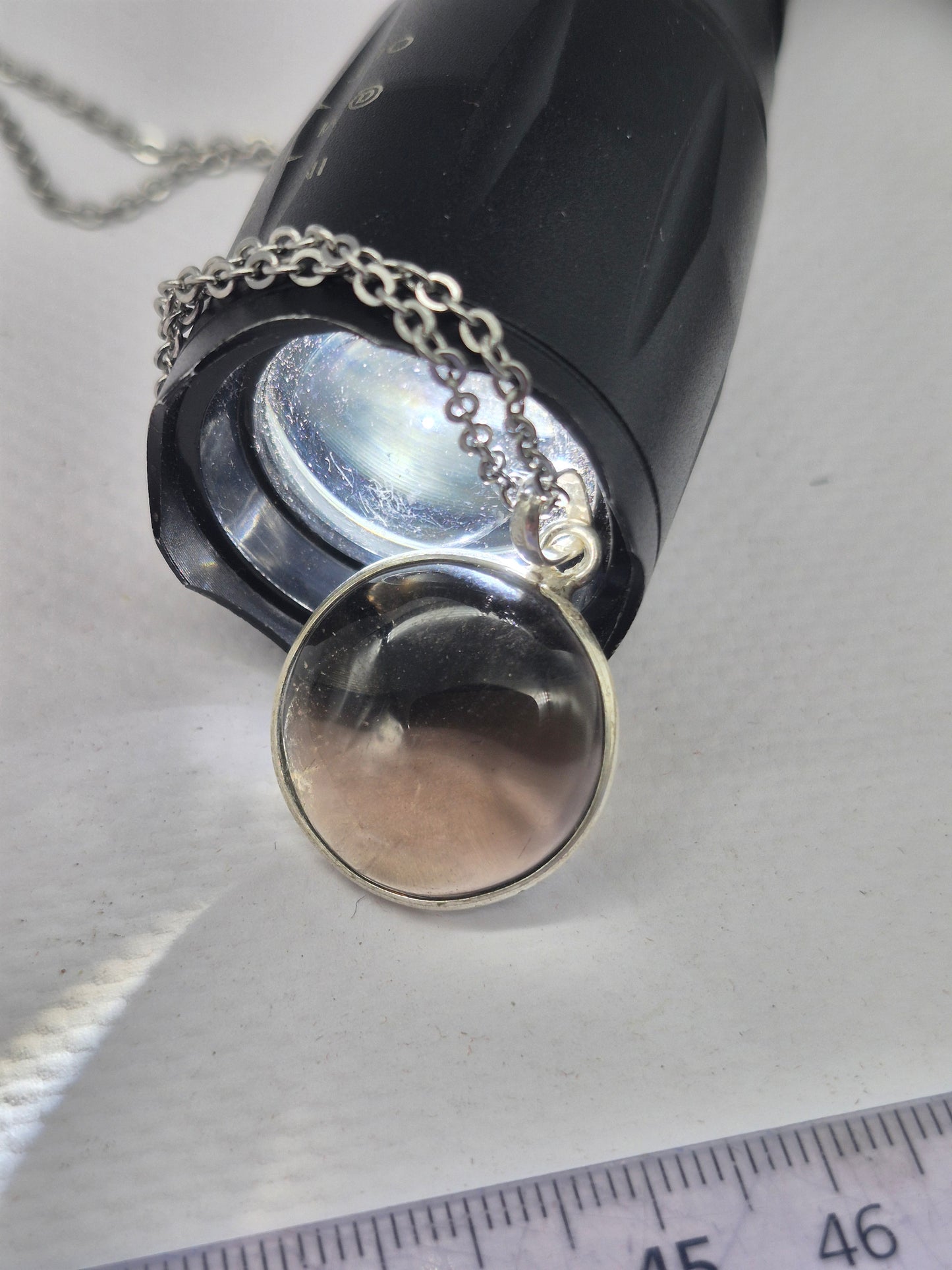 Smoked Quartz  Silver 925 Round Pendant Oval Cabochon Crystal