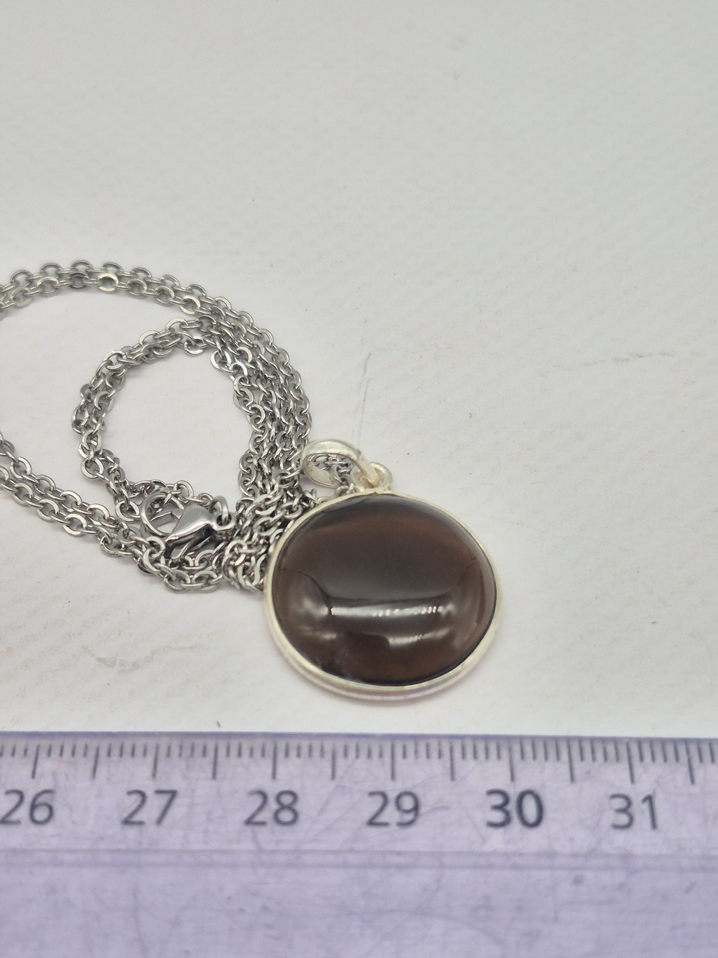 Smoked Quartz  Silver 925 Round Pendant Oval Cabochon Crystal