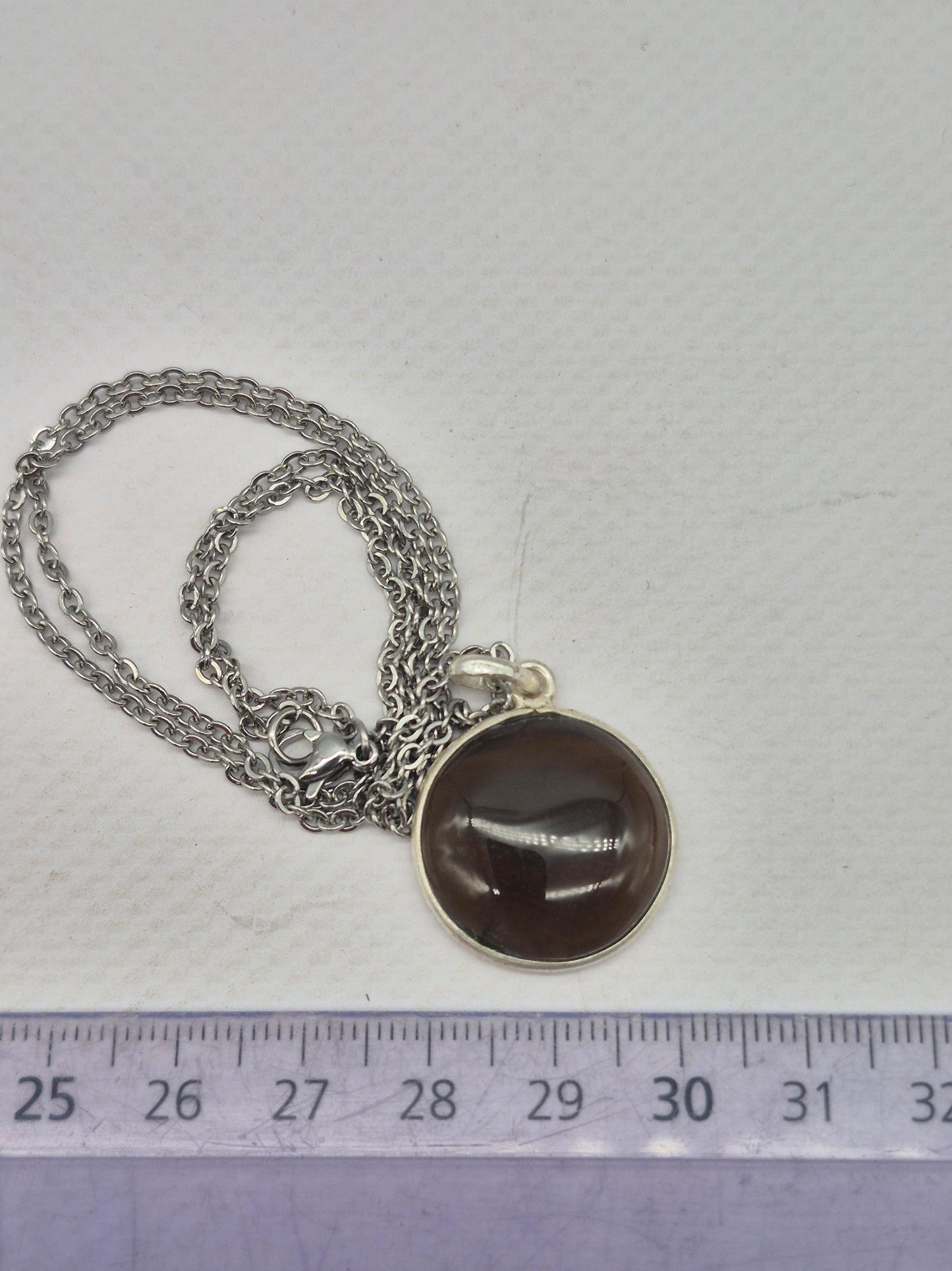 Smoked Quartz  Silver 925 Round Pendant Oval Cabochon Crystal