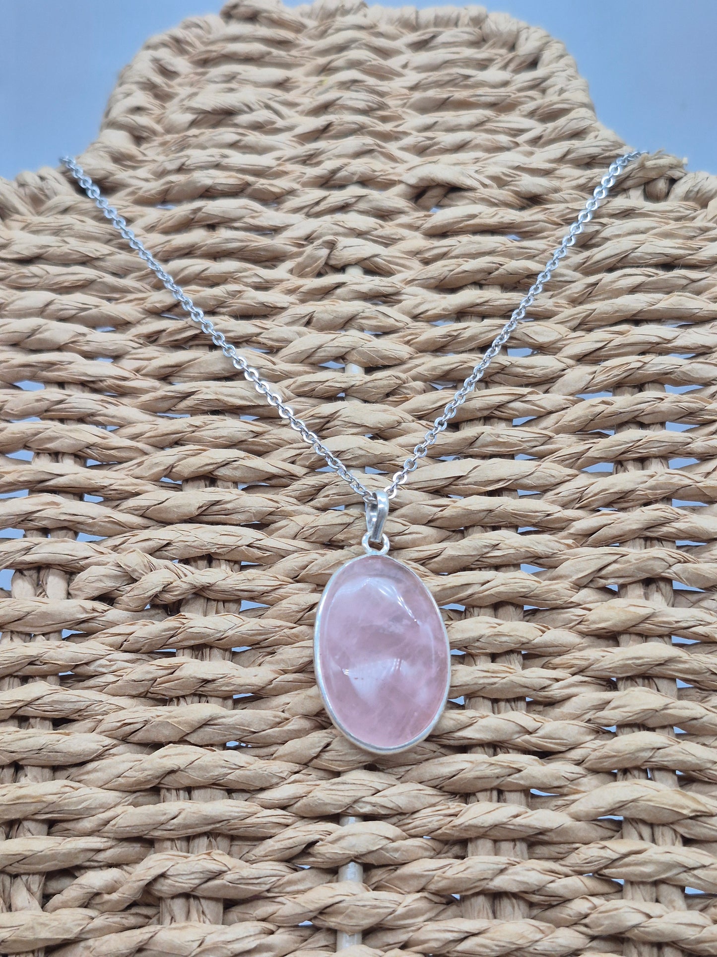 Rose Quartz Silver Necklace: Crystal Pendant with Stainless Steel Chain