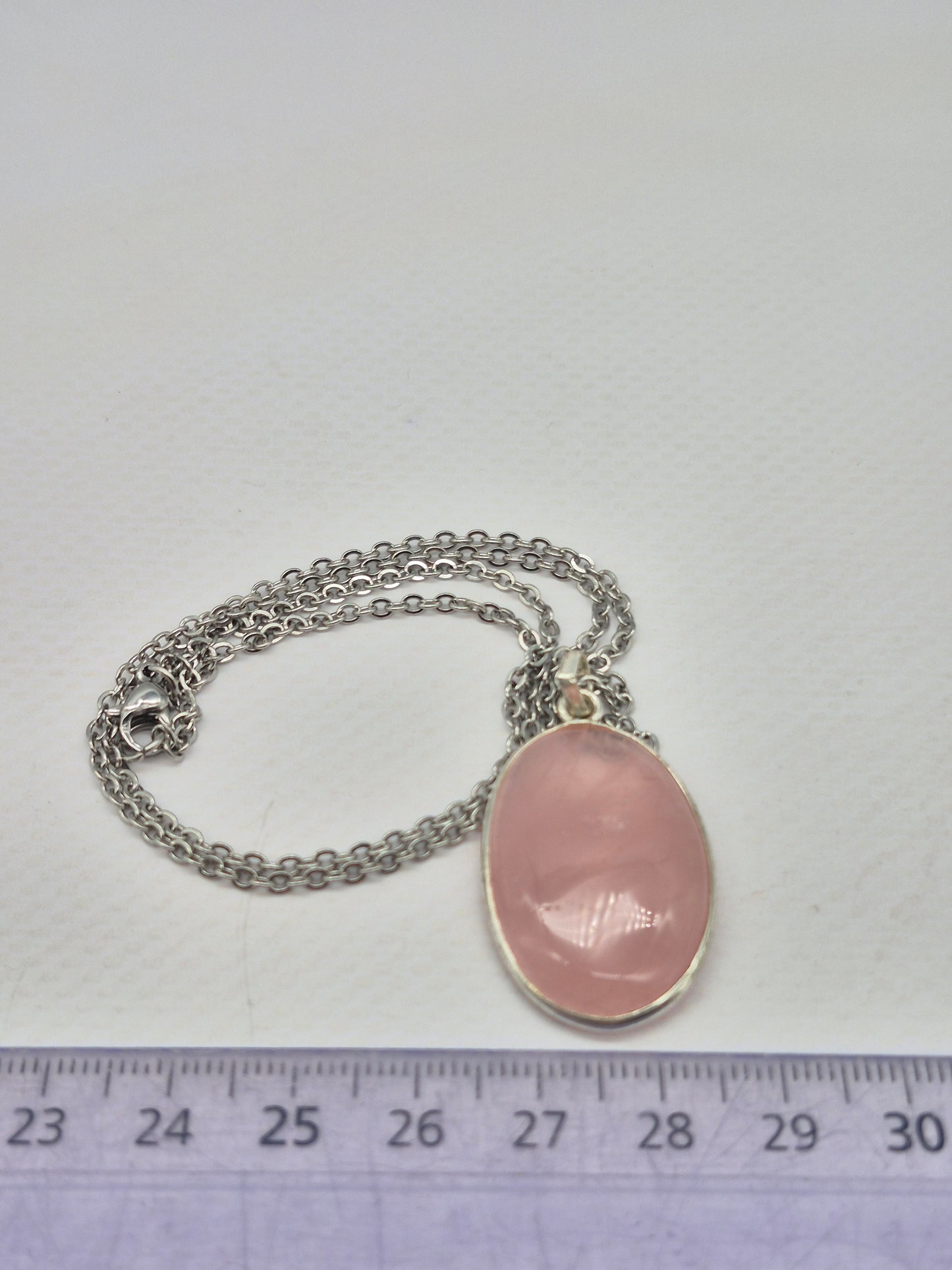 Rose Quartz Silver Necklace: Crystal Pendant with Stainless Steel Chain