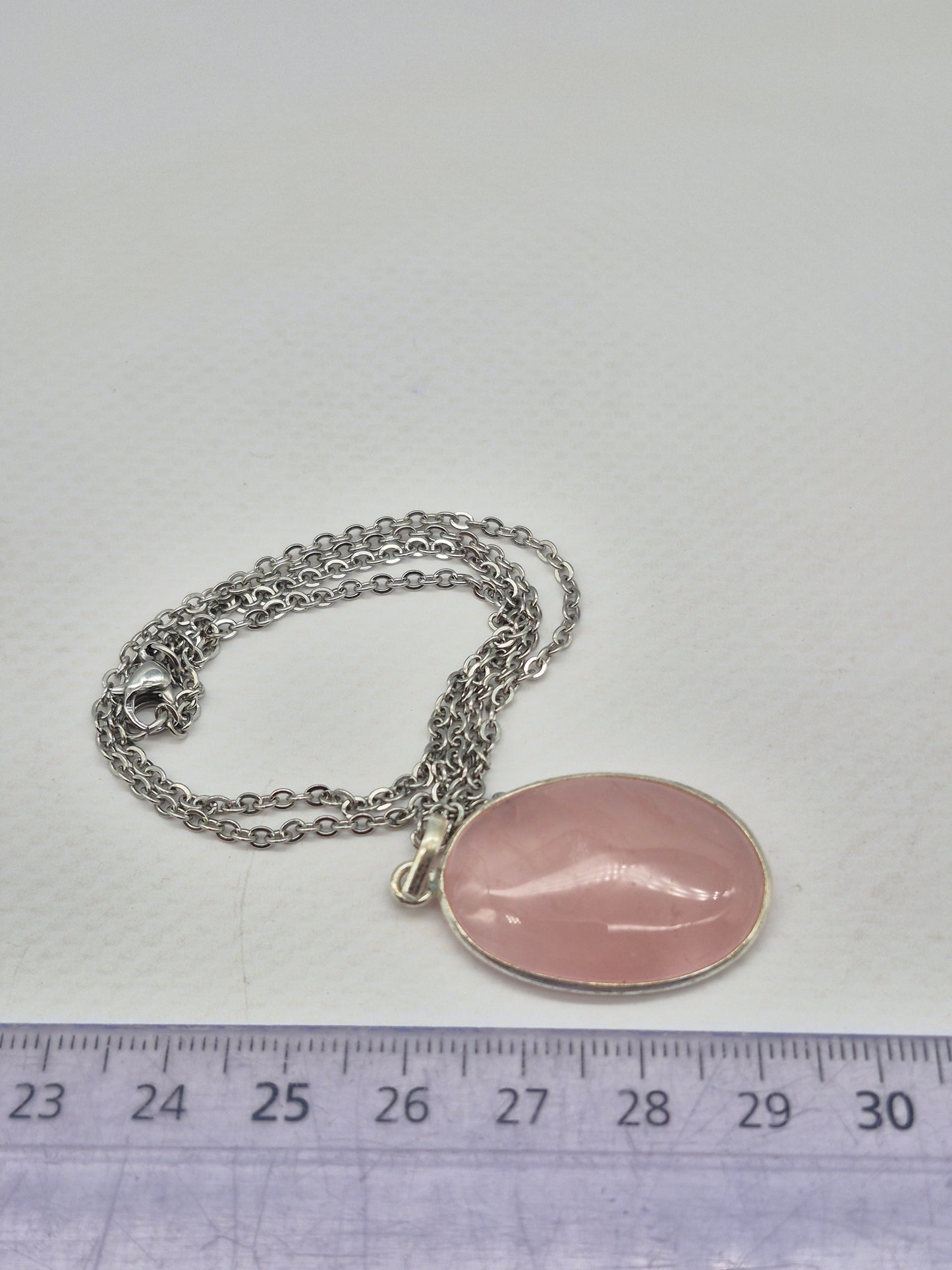 Rose Quartz Silver Necklace: Crystal Pendant with Stainless Steel Chain
