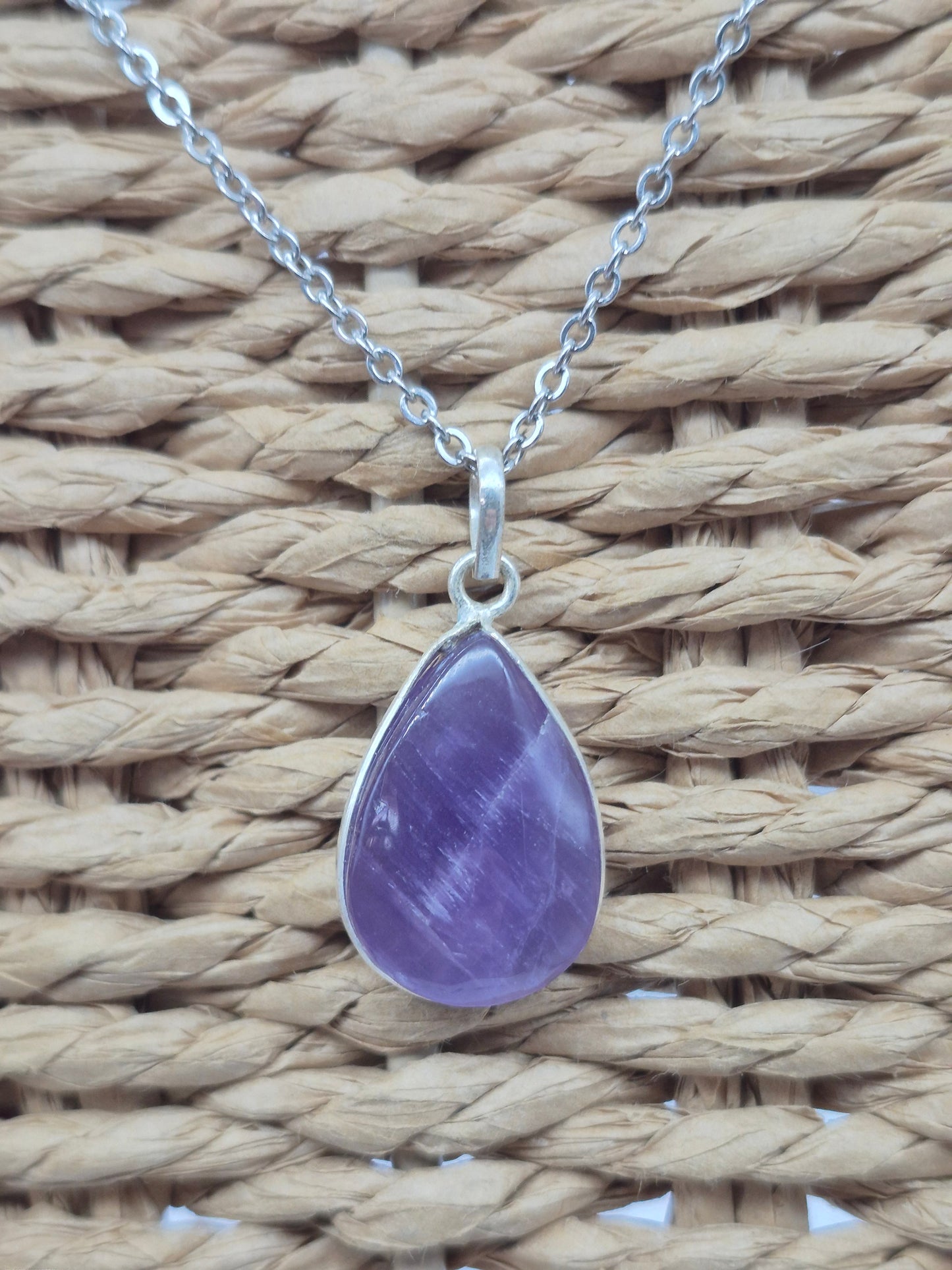 Amethyst Silver 925 Pendant Teardrop - Cabochon Crystal Necklace