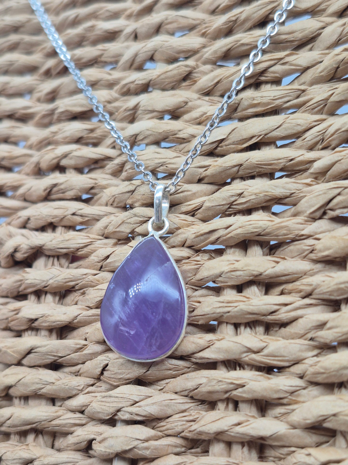Amethyst Silver 925 Pendant Teardrop - Cabochon Crystal Necklace