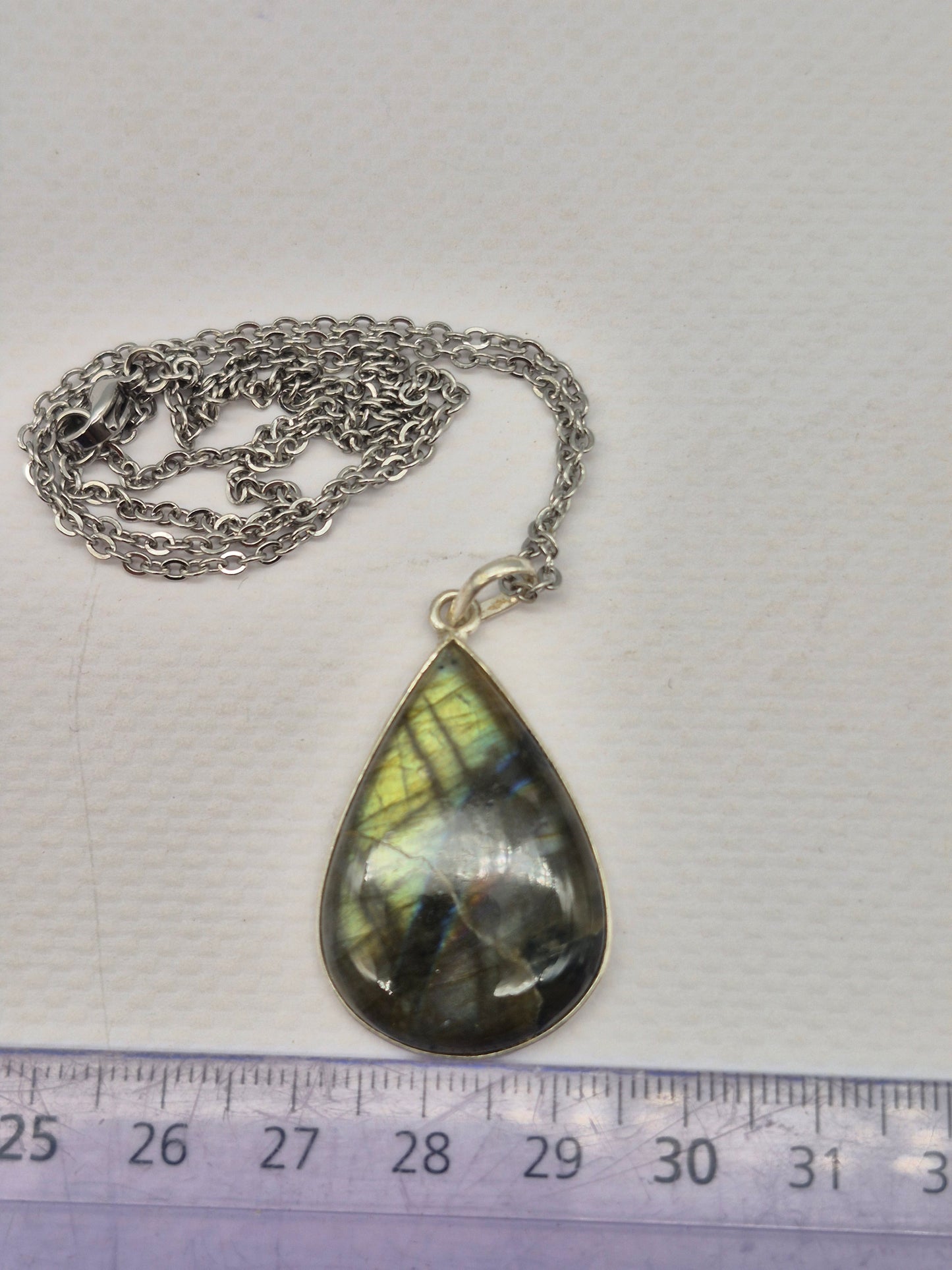 Labradorite Teardrop Shaped Silver 925 Necklace with Steel Chain