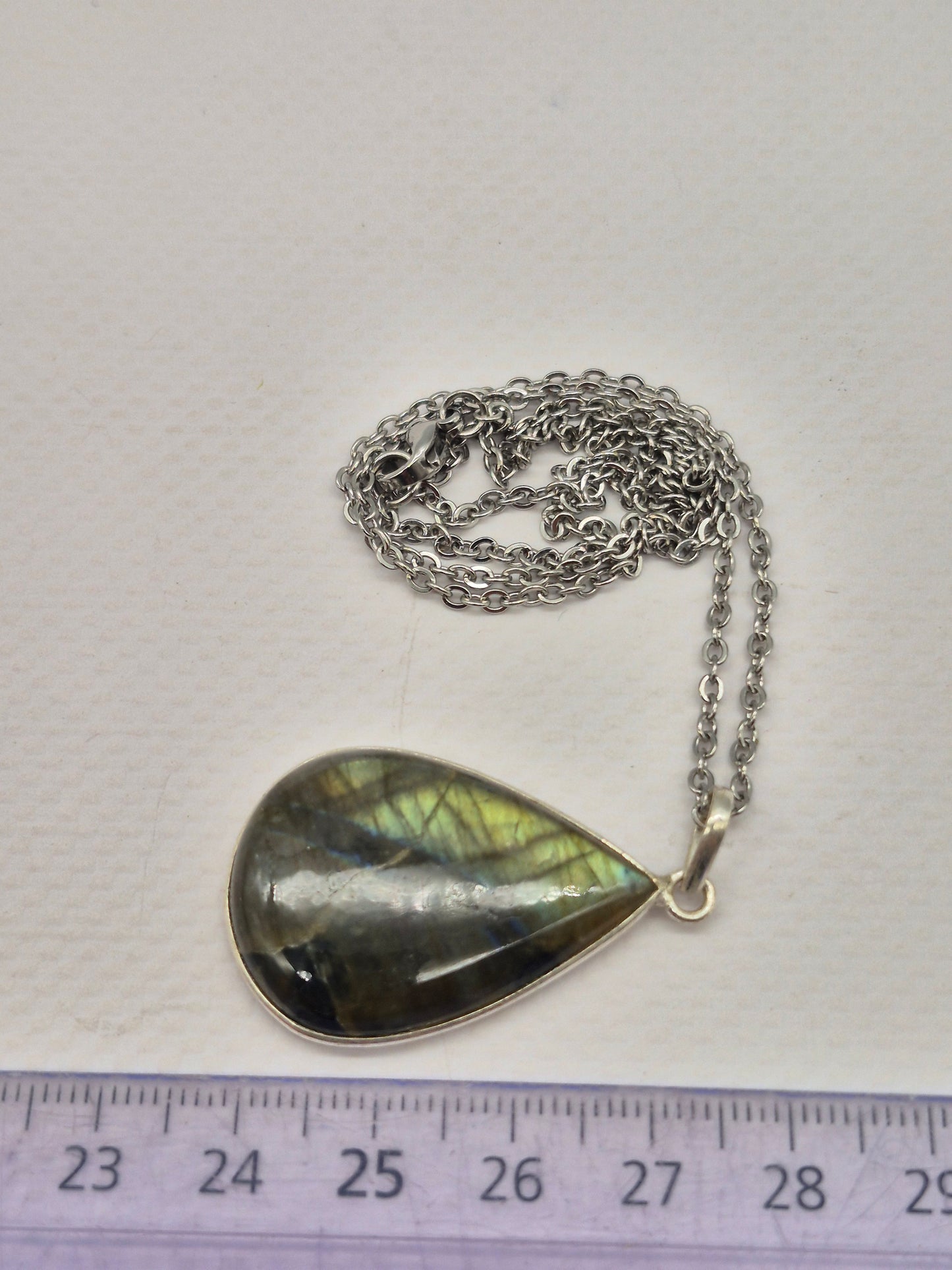 Labradorite Teardrop Shaped Silver 925 Necklace with Steel Chain