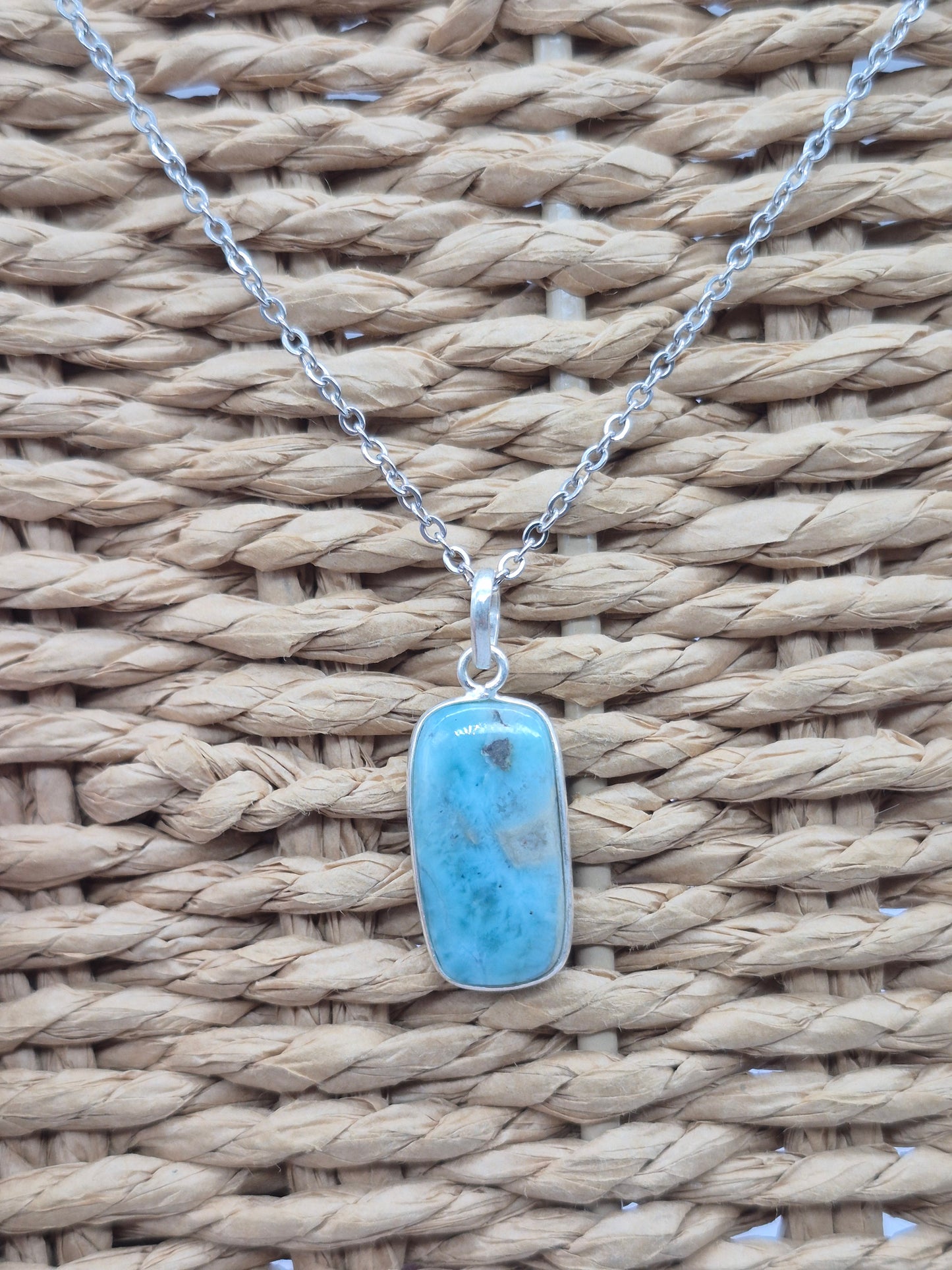 Larimar Silver 925 Necklace – Larimar Pendant in Silver Bezel with Stainless Steel Chain