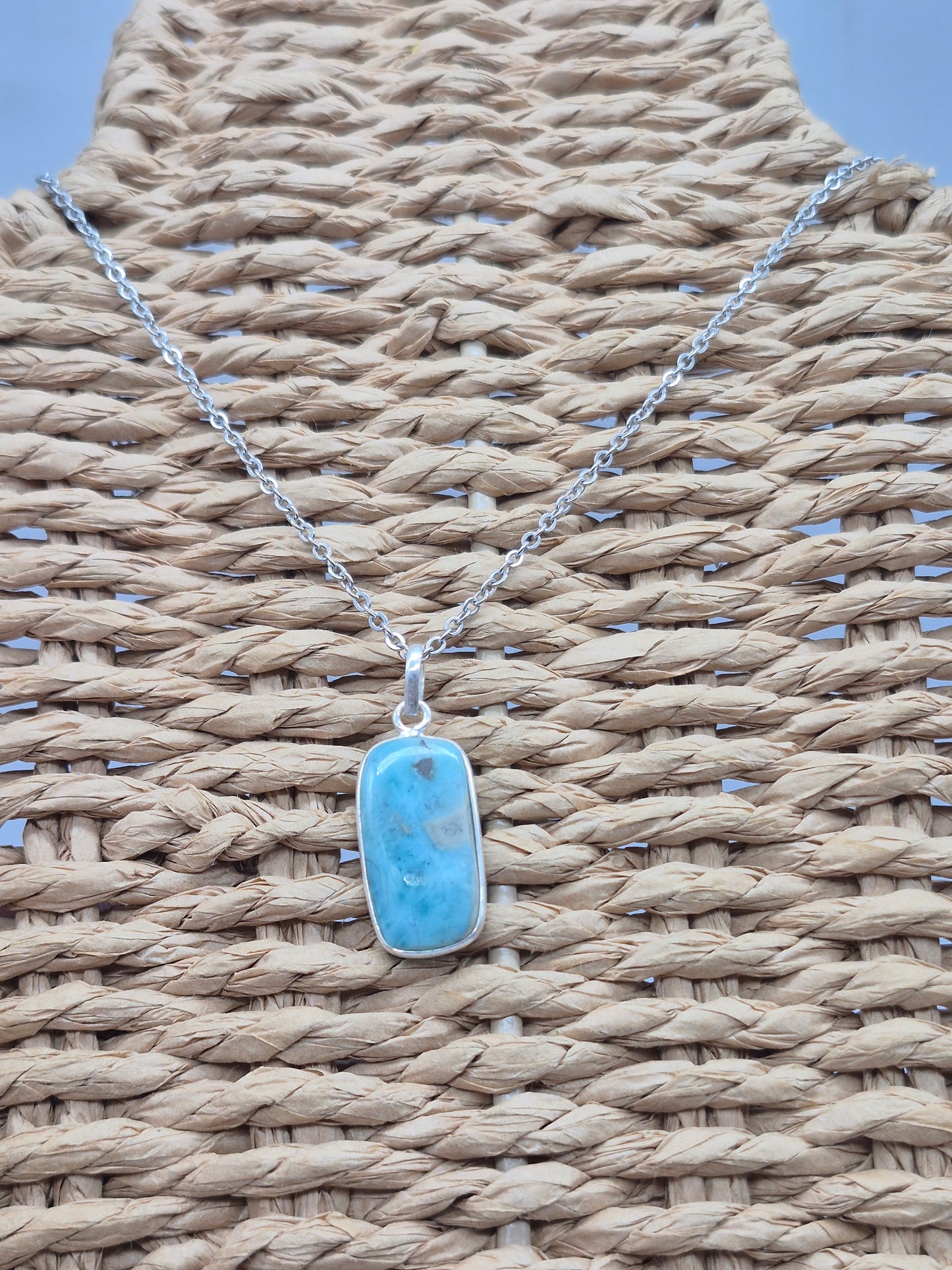 Larimar Silver 925 Necklace – Larimar Pendant in Silver Bezel with Stainless Steel Chain