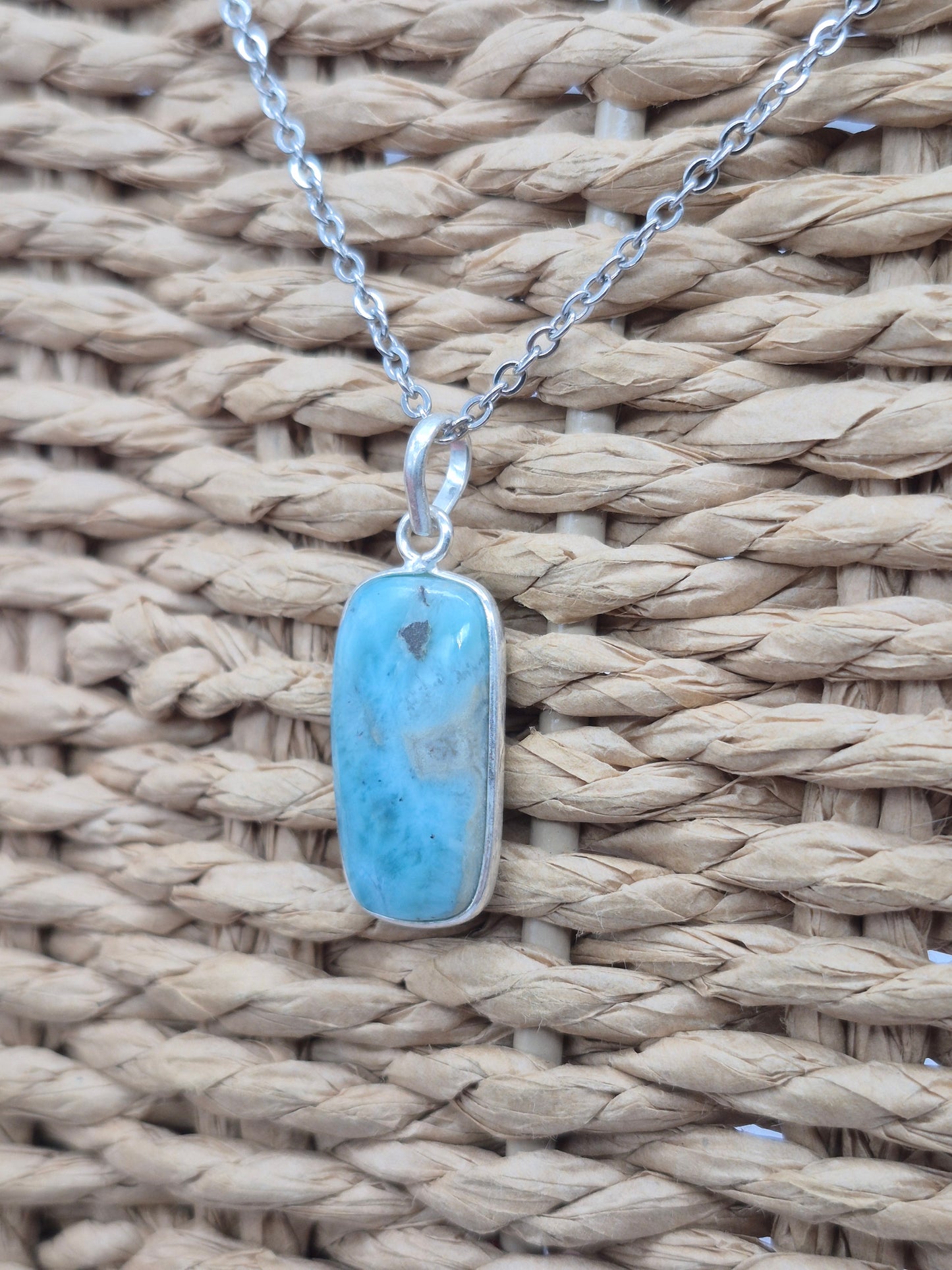 Larimar Silver 925 Necklace – Larimar Pendant in Silver Bezel with Stainless Steel Chain