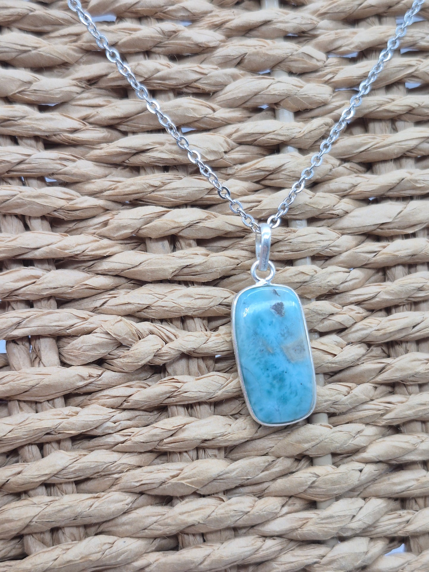 Larimar Silver 925 Necklace – Larimar Pendant in Silver Bezel with Stainless Steel Chain