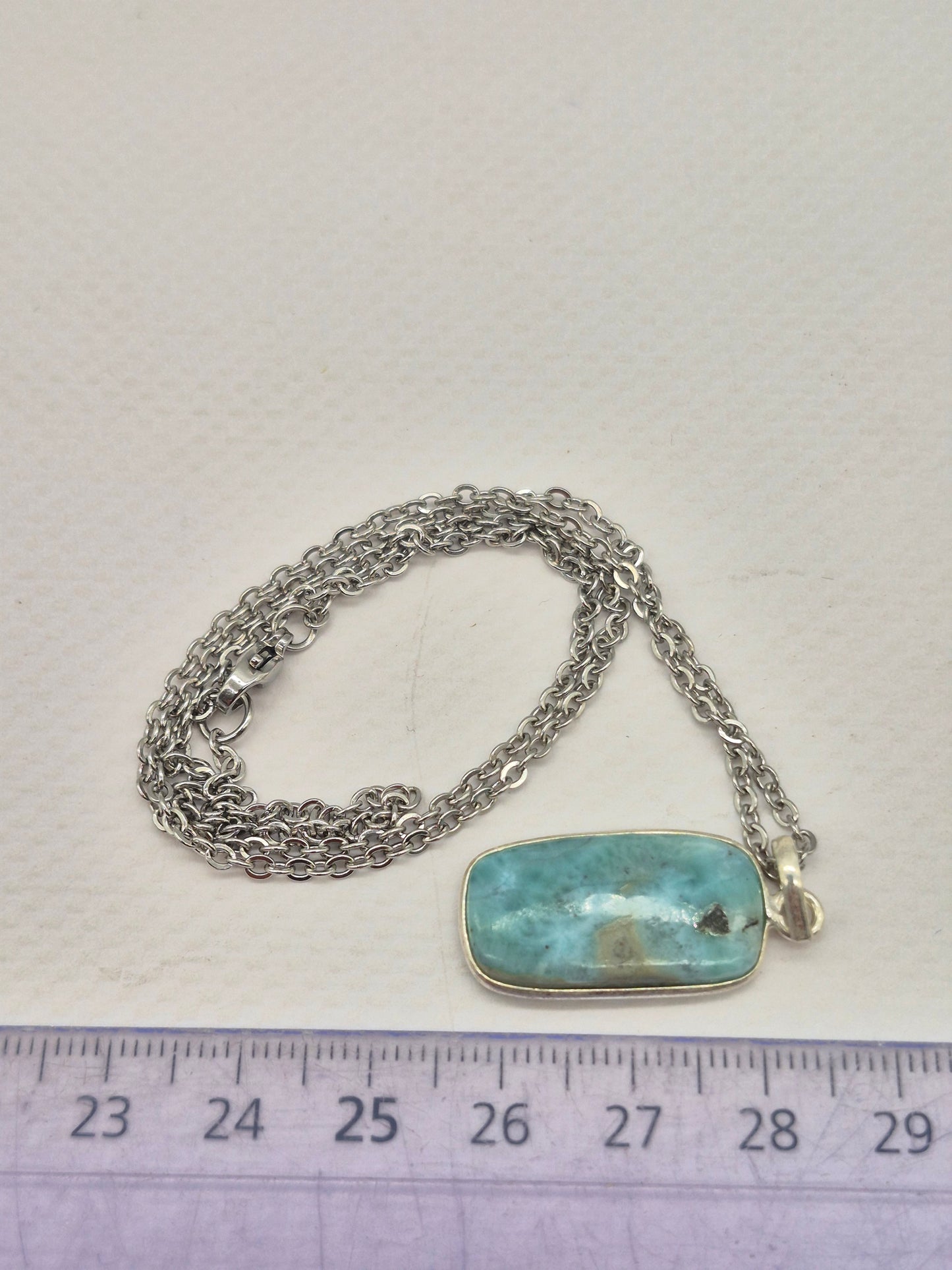 Larimar Silver 925 Necklace – Larimar Pendant in Silver Bezel with Stainless Steel Chain
