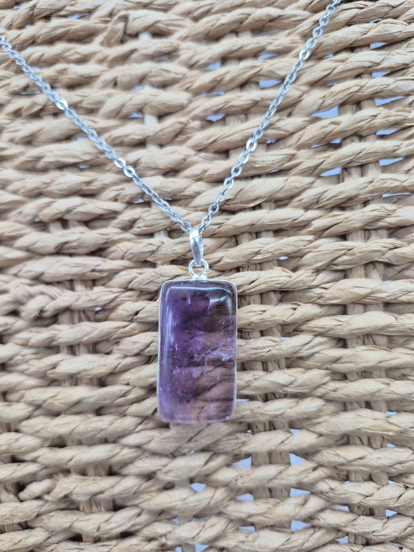 Ametrine Silver Necklace  with Steel Chain, Gemstone Necklace for Him and Her