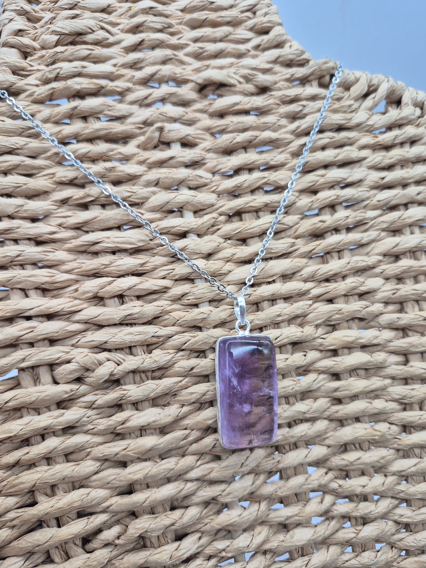 Ametrine Silver Necklace  with Steel Chain, Gemstone Necklace for Him and Her