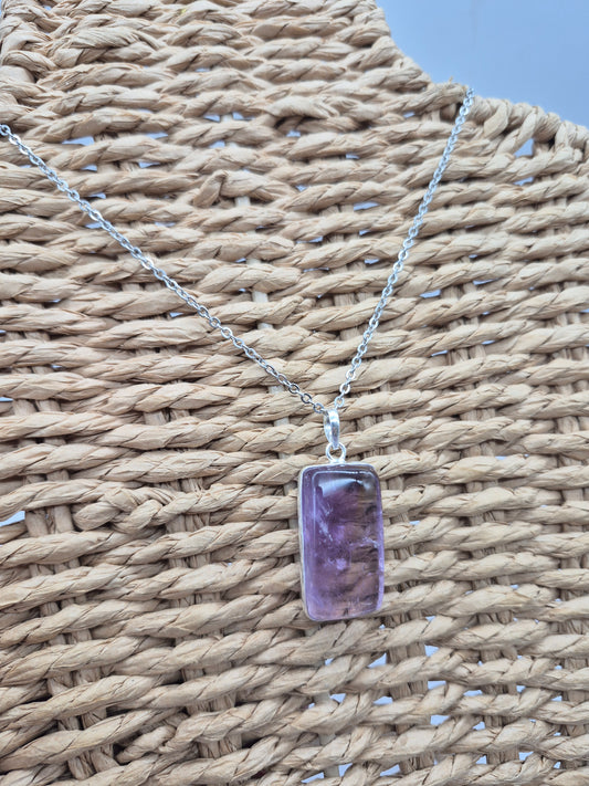 Ametrine Silver Necklace  with Steel Chain, Gemstone Necklace for Him and Her