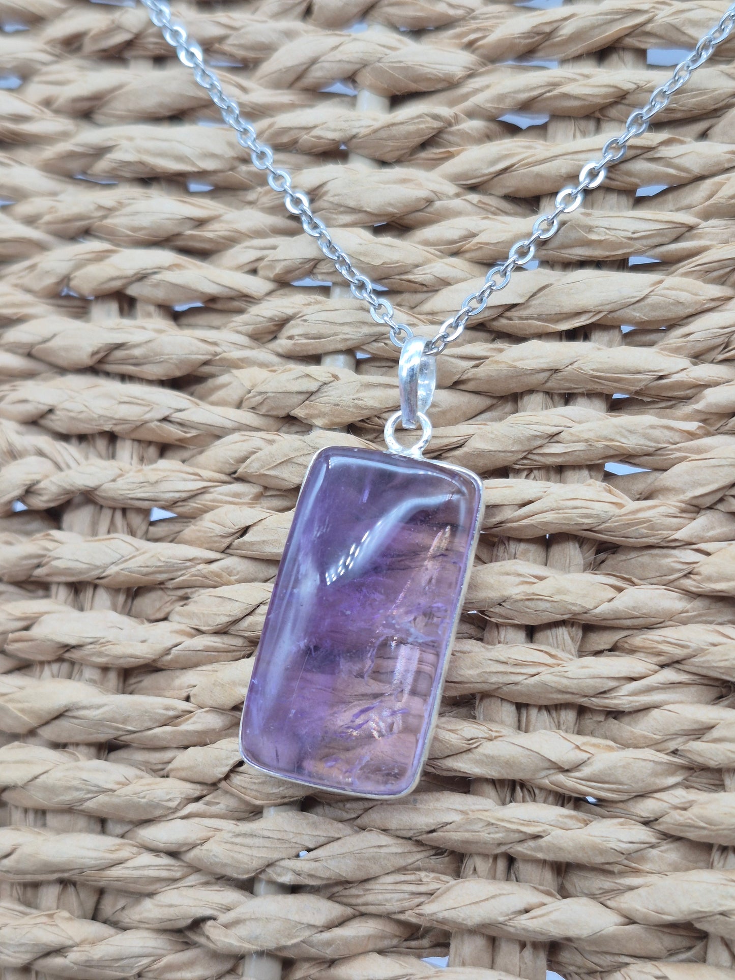 Ametrine Silver Necklace  with Steel Chain, Gemstone Necklace for Him and Her