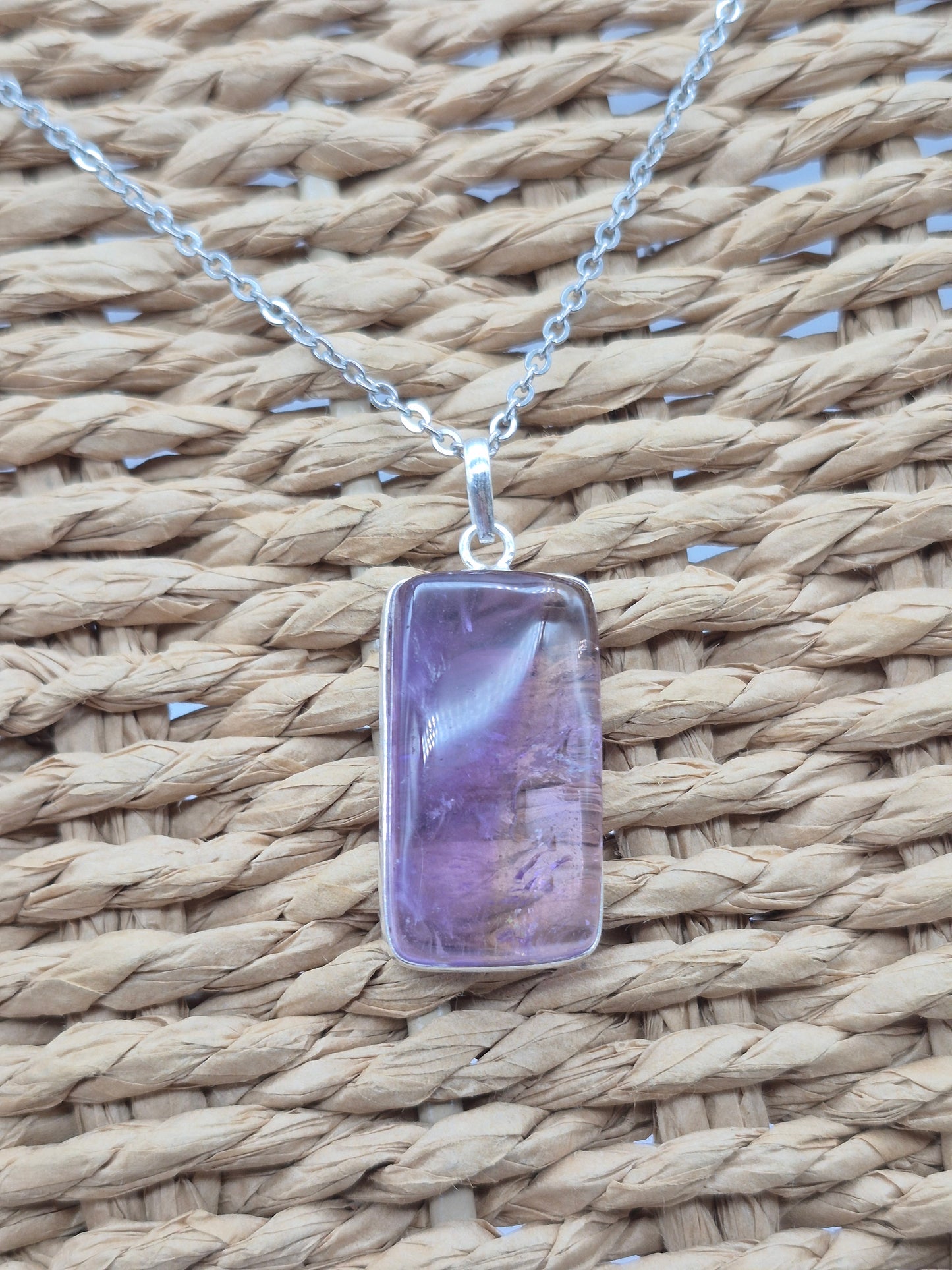 Ametrine Silver Necklace  with Steel Chain, Gemstone Necklace for Him and Her