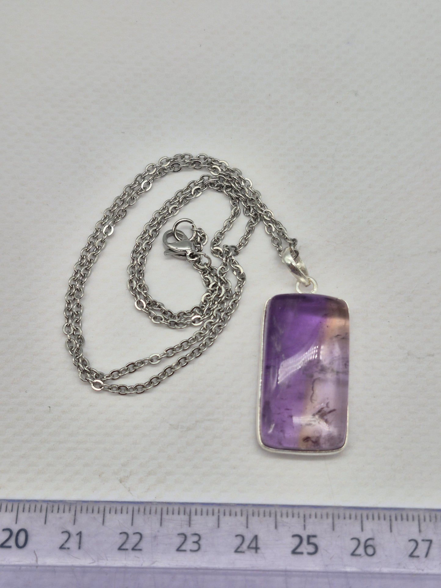 Ametrine Silver Necklace  with Steel Chain, Gemstone Necklace for Him and Her