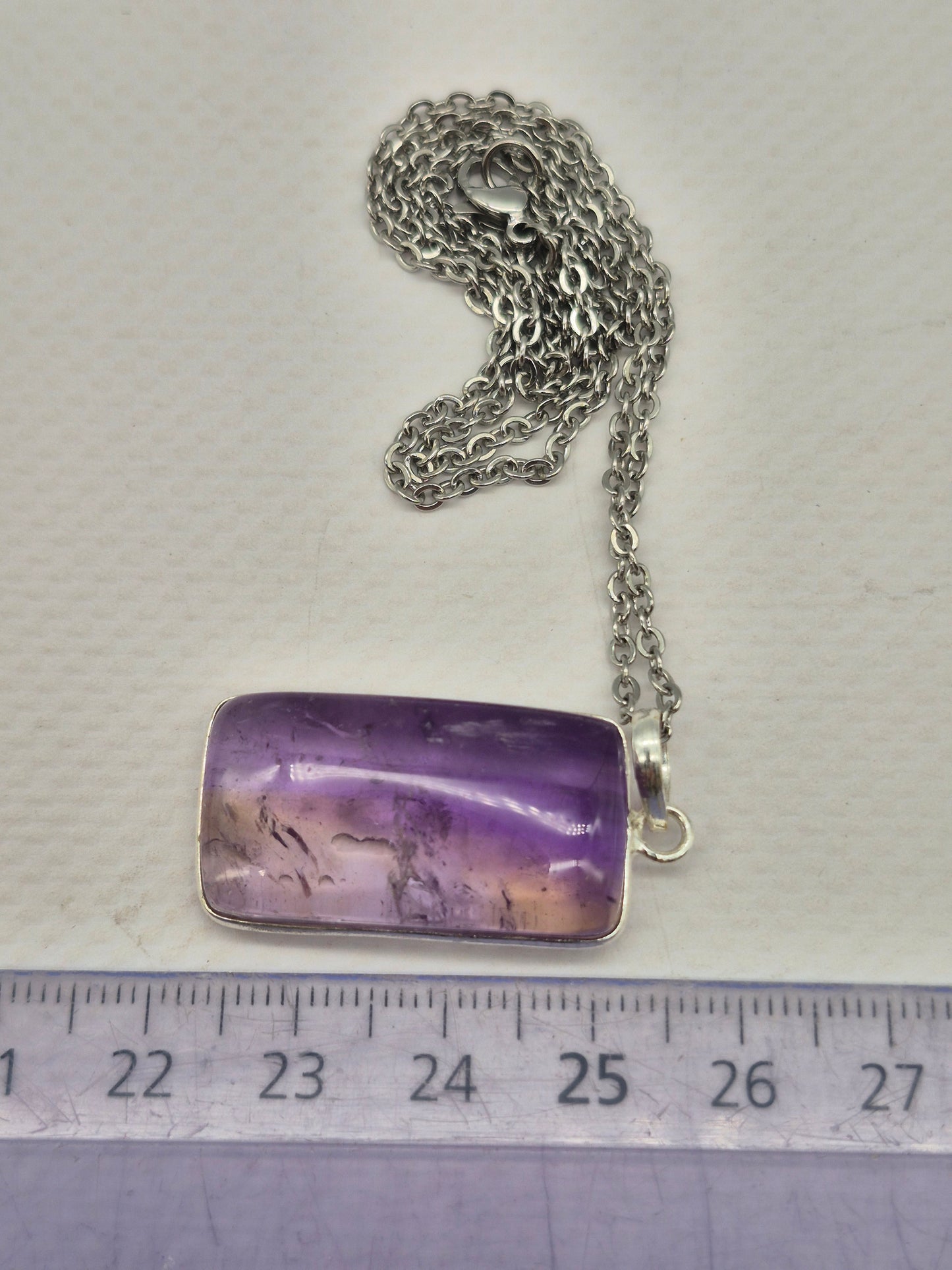 Ametrine Silver Necklace  with Steel Chain, Gemstone Necklace for Him and Her