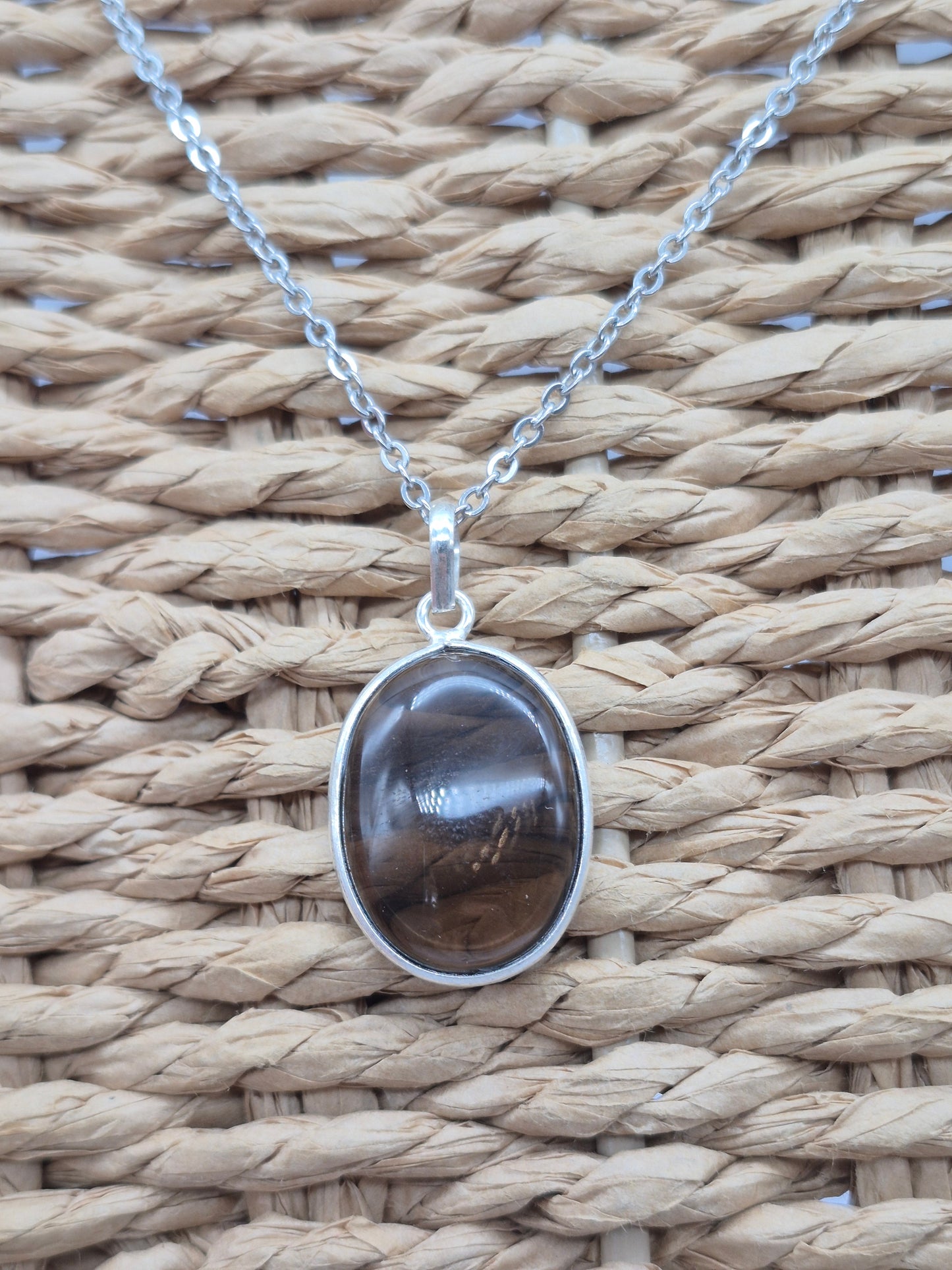 Smoked Quartz  Silver 925 Pendant Oval Cabochon Crystal