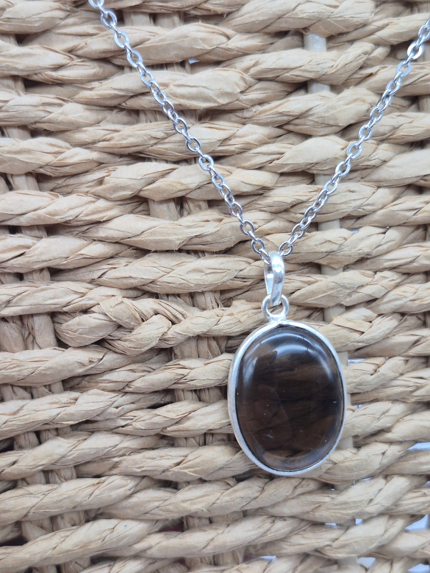 Smoked Quartz  Silver 925 Pendant Oval Cabochon Crystal