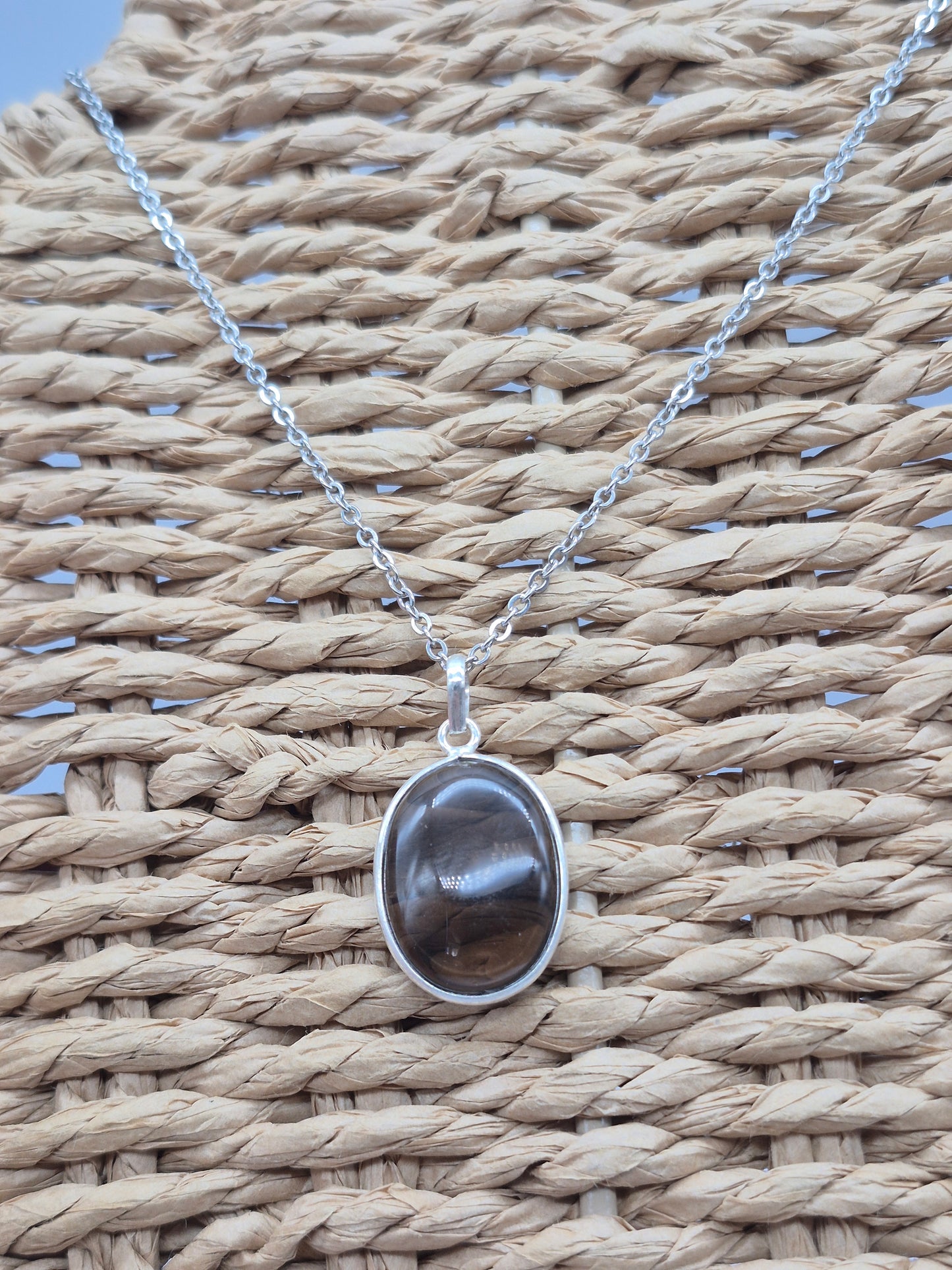 Smoked Quartz  Silver 925 Pendant Oval Cabochon Crystal