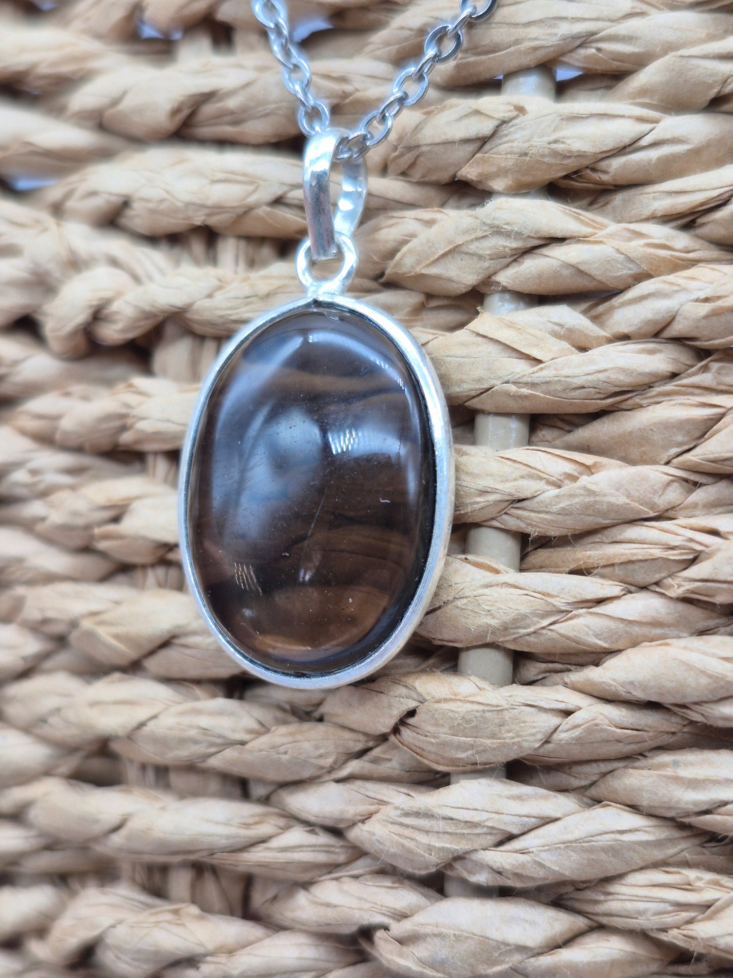 Smoked Quartz  Silver 925 Pendant Oval Cabochon Crystal