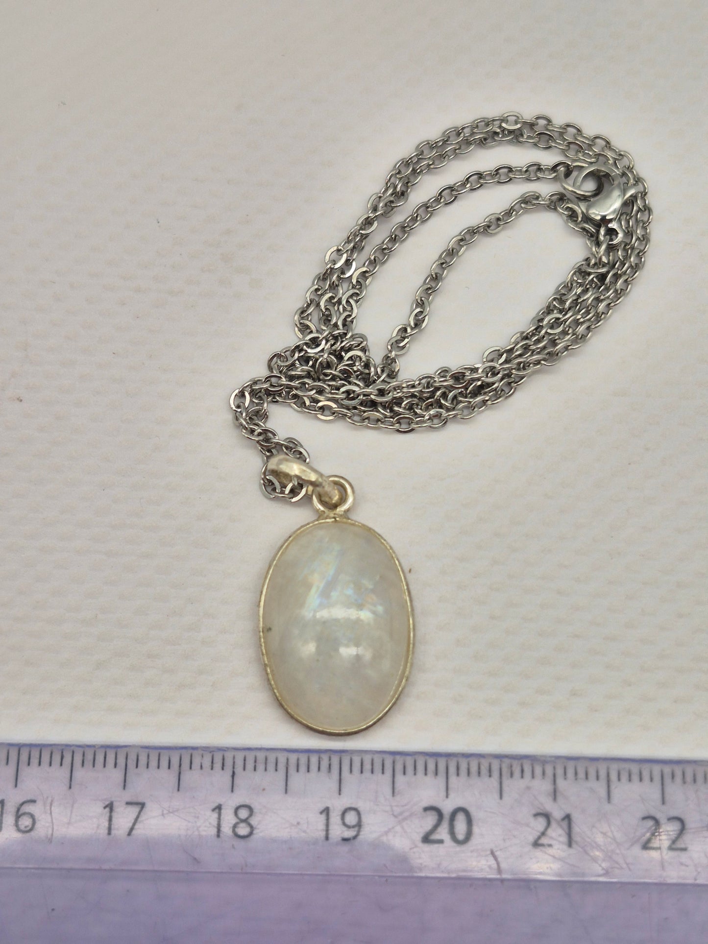 Moonstone Silver 925 Necklace Oval Shaped – Minimalist Moonstone Pendant with Stainless Steel Chain