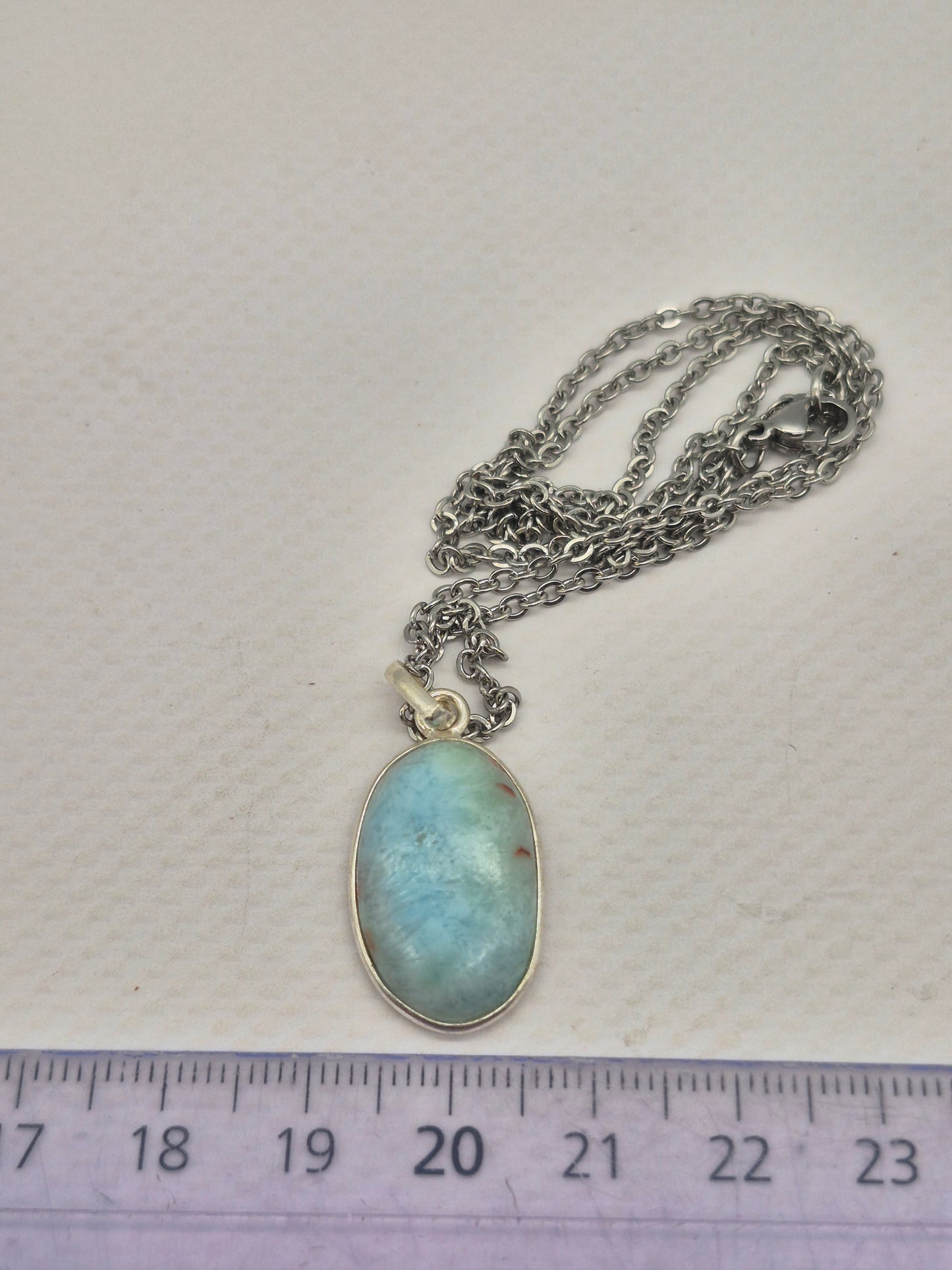 Larimar Silver 925 Oval Necklace – Larimar Pendant in Silver Bezel with Stainless Steel Chain