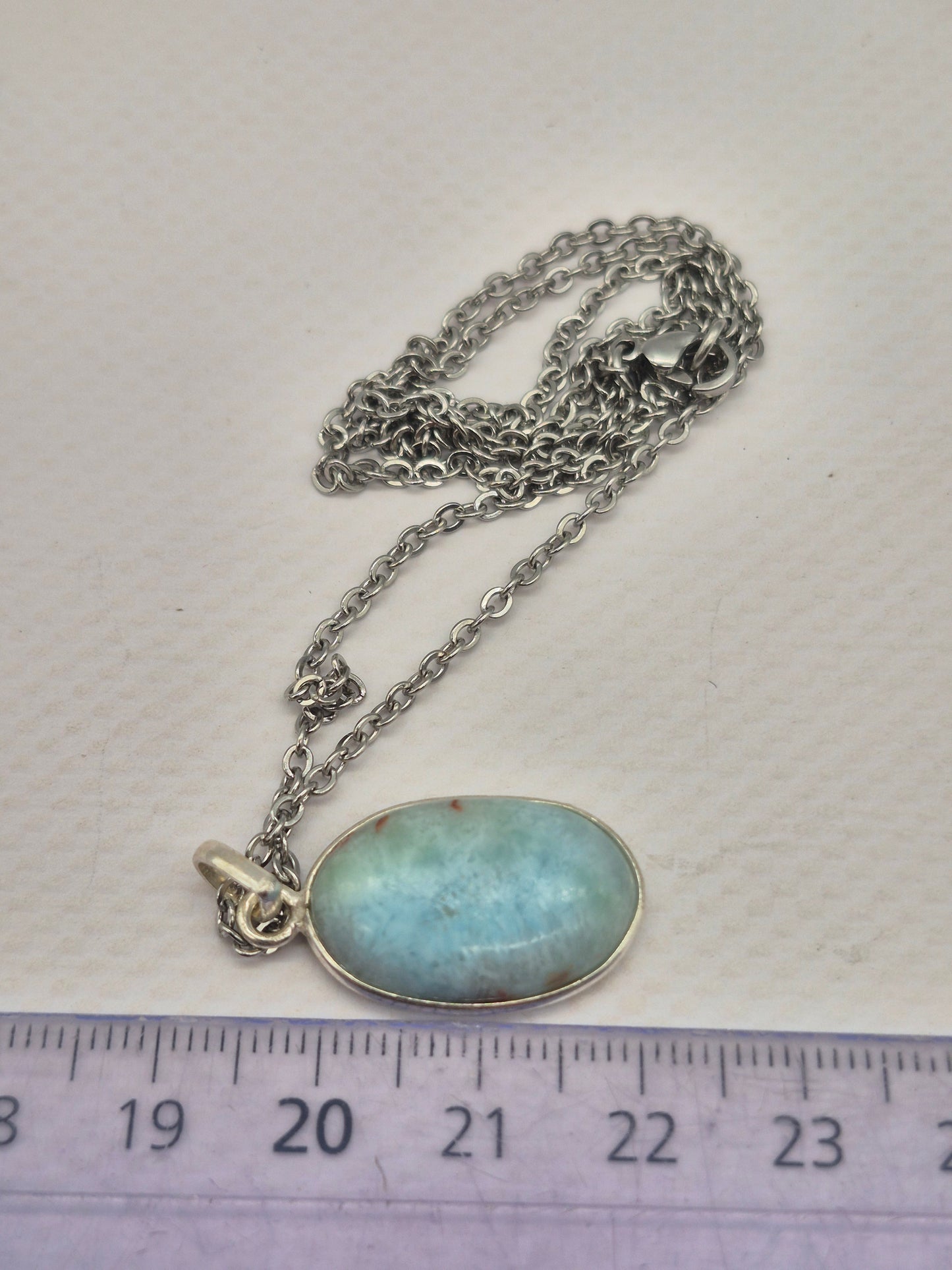 Larimar Silver 925 Oval Necklace – Larimar Pendant in Silver Bezel with Stainless Steel Chain