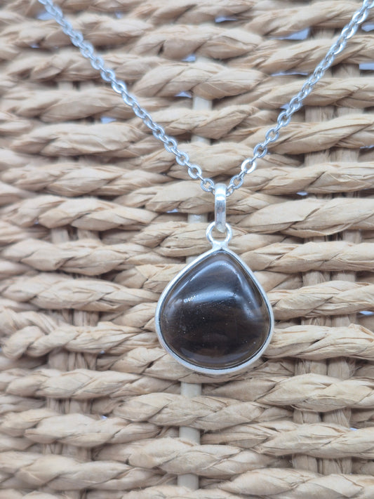 Smoked Quartz  Silver 925 Pendant Oval Cabochon Crystal