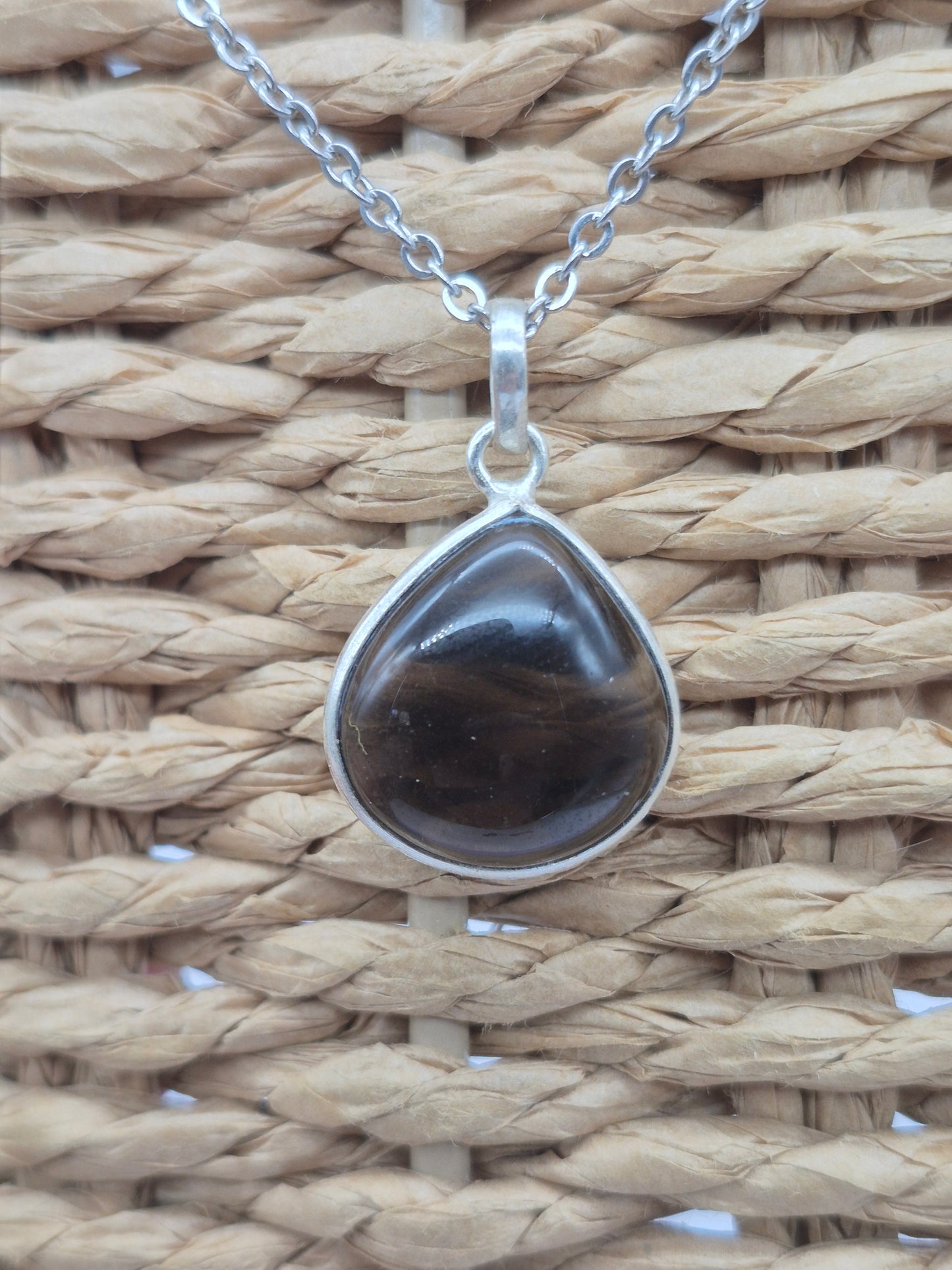 Smoked Quartz  Silver 925 Pendant Oval Cabochon Crystal