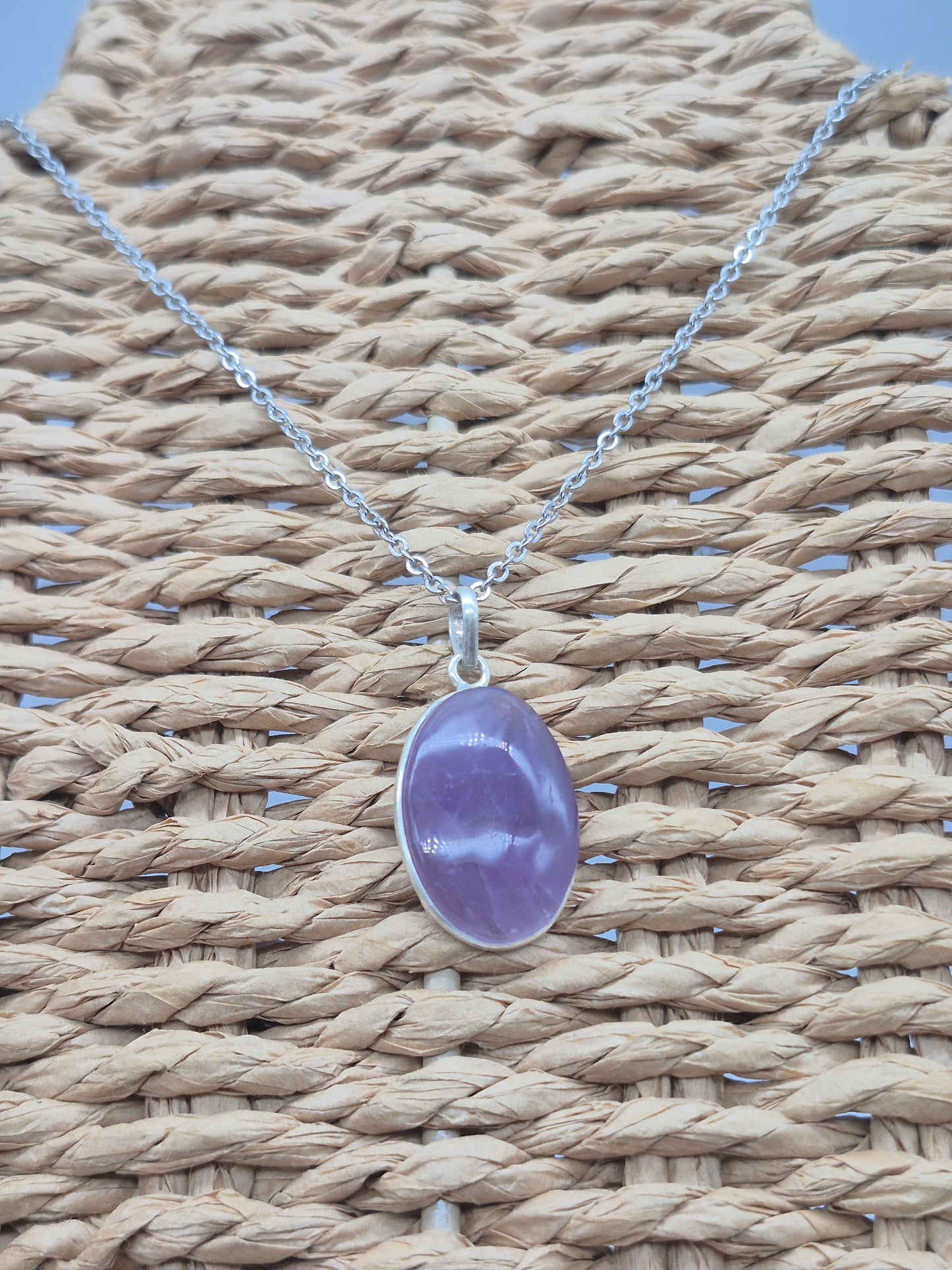Amethyst Silver 925  Oval Pendant - Cabochon Crystal Necklace
