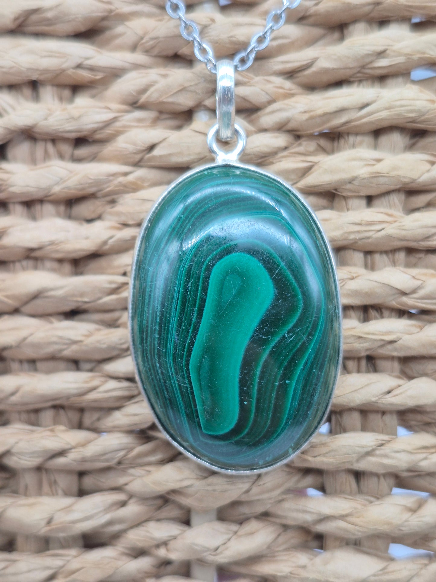 Malachite Crystal Oval Shaped Silver 925 Necklace