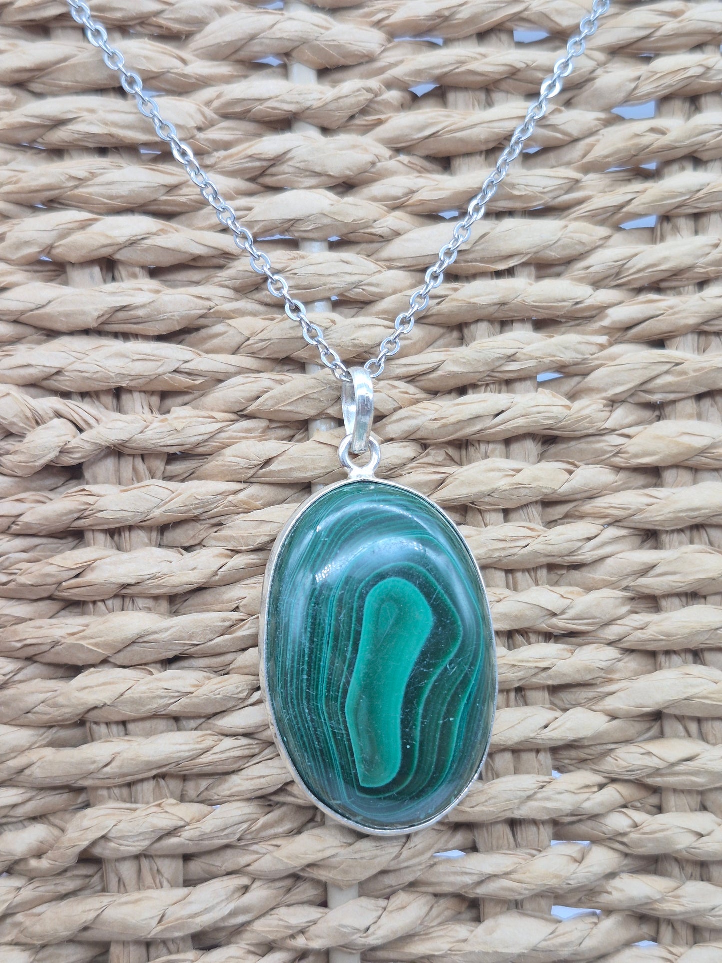 Malachite Crystal Oval Shaped Silver 925 Necklace