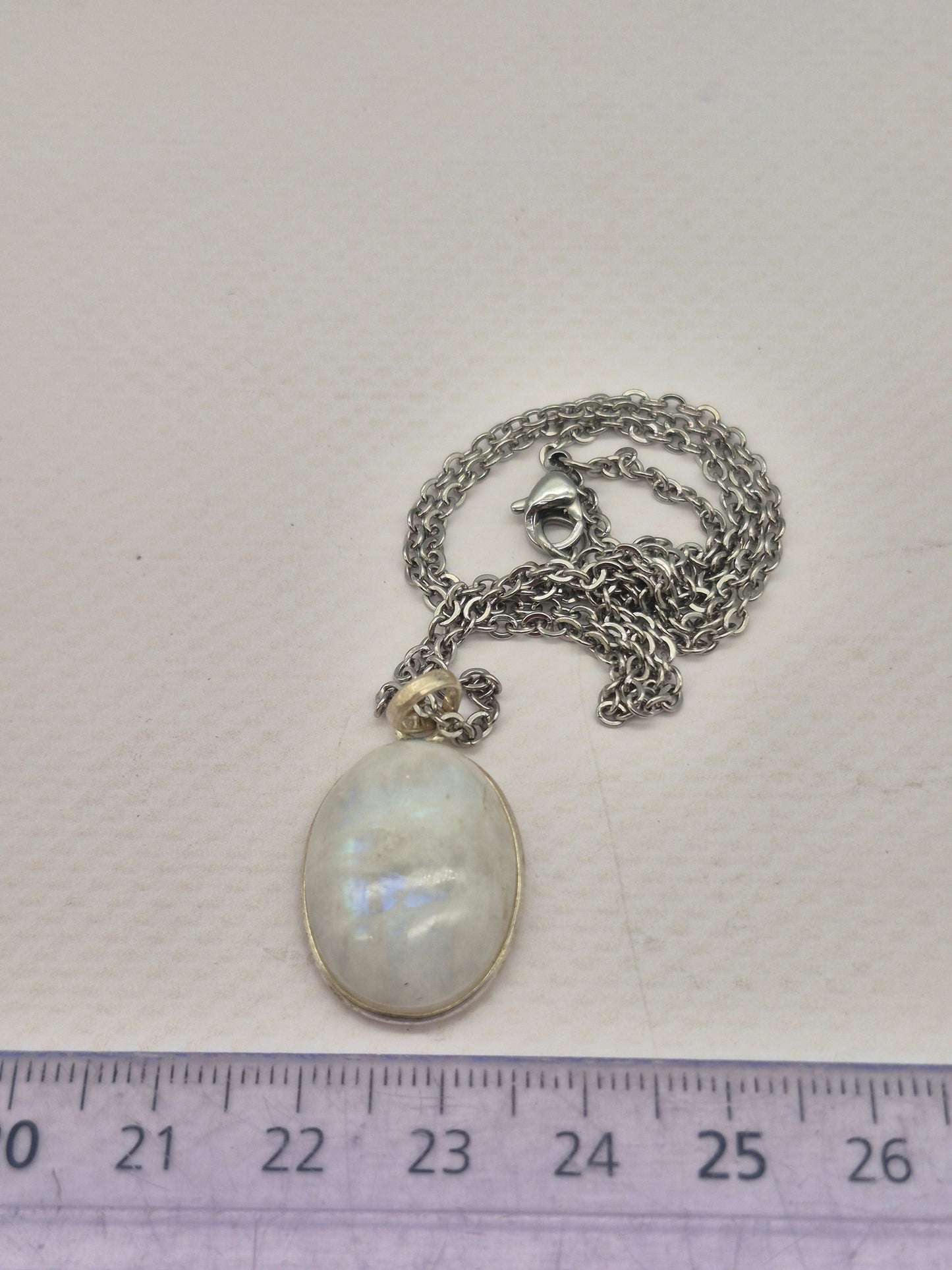 Moonstone Silver 925 Necklace Oval Shaped – Minimalist Moonstone Pendant with Stainless Steel Chain