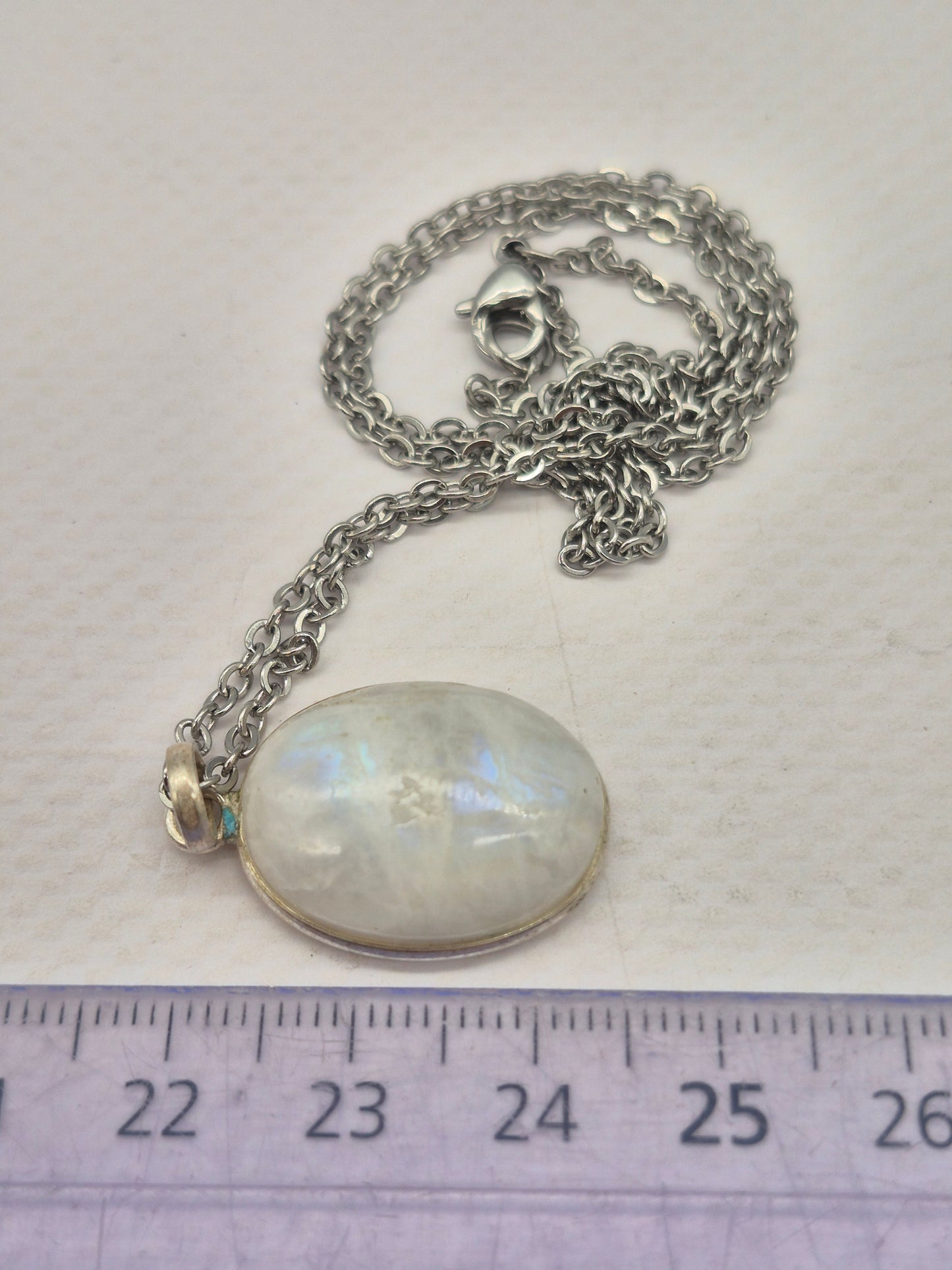 Moonstone Silver 925 Necklace Oval Shaped – Minimalist Moonstone Pendant with Stainless Steel Chain